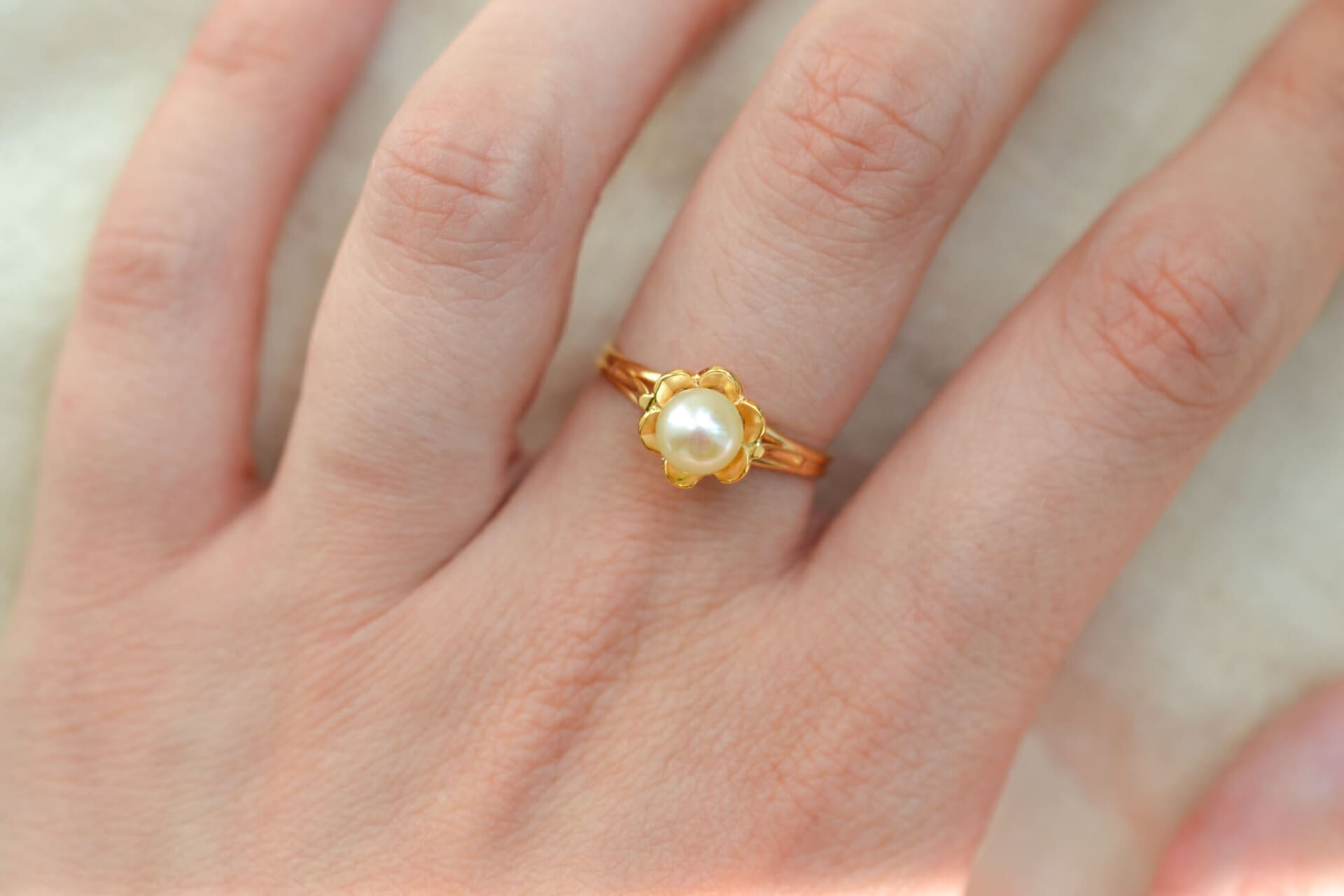Bague fleur Or jaune Perle de culture