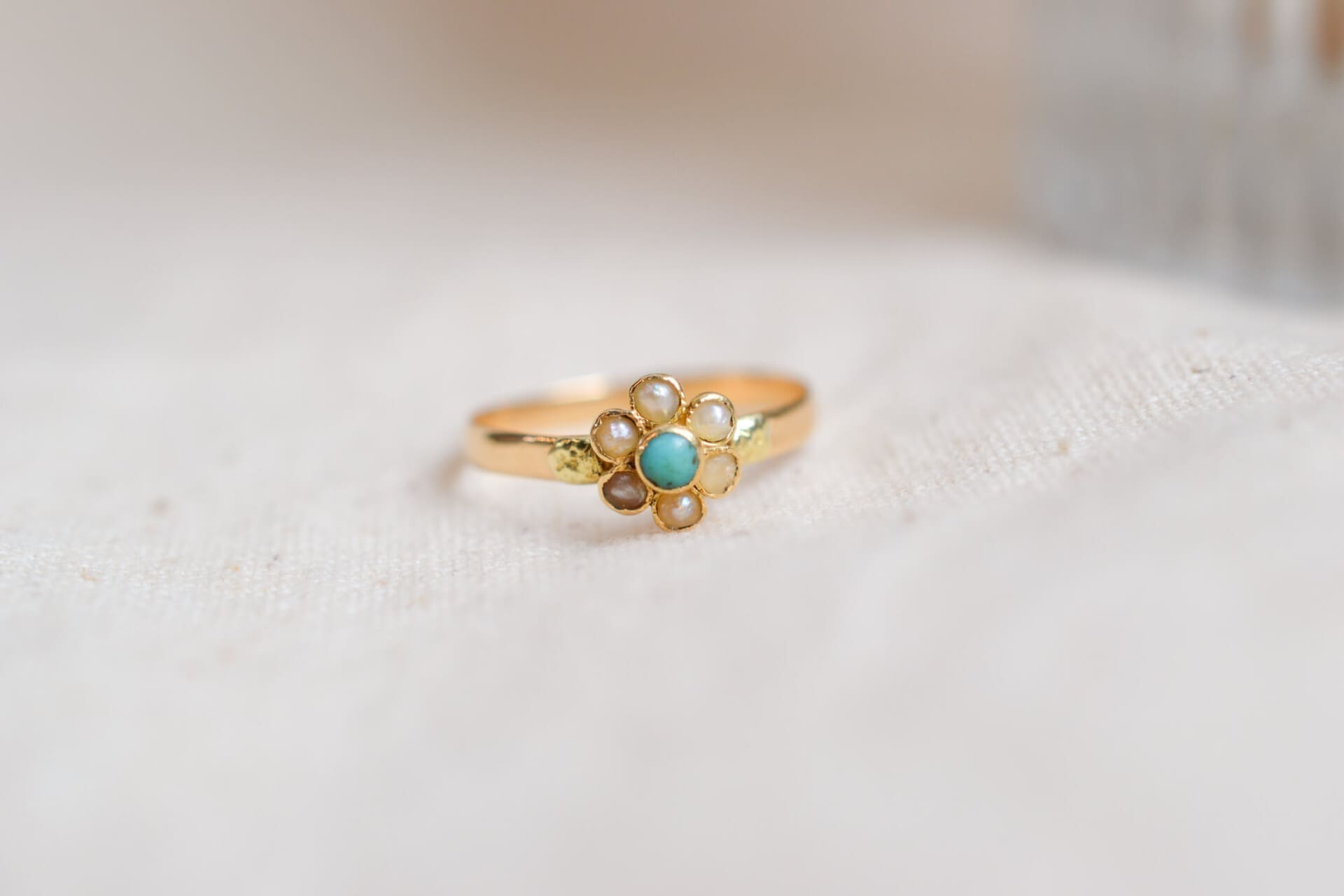 Bague fleur Turquoise et Perles