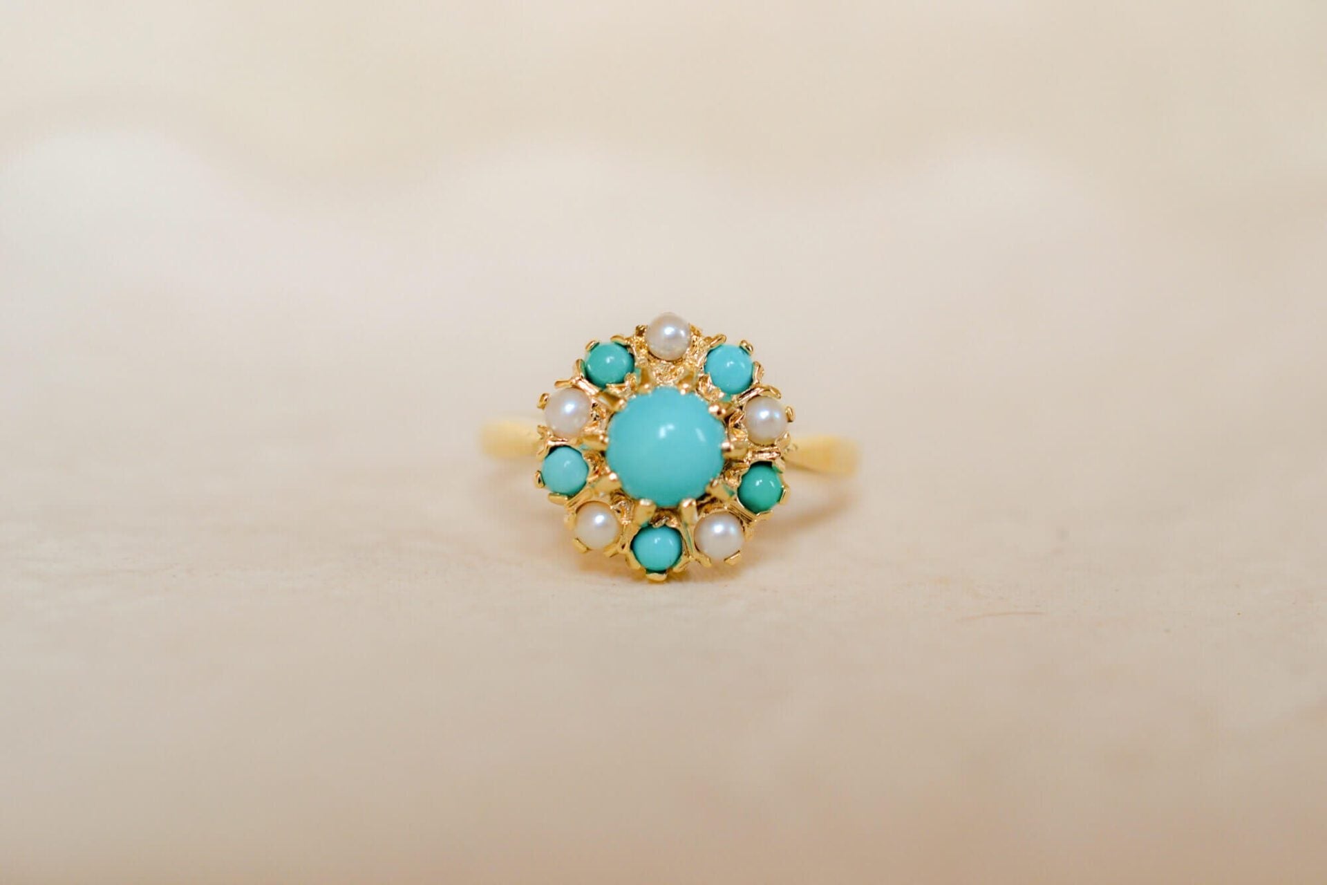 Bague fleur Turquoises et Perles
