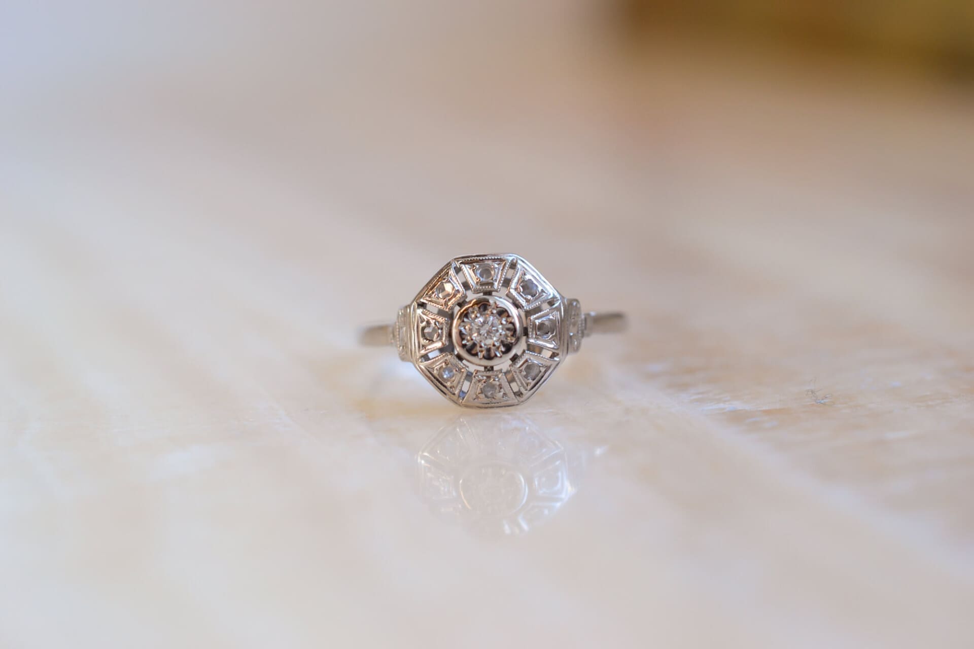 Bague octogonale Art Déco Diamants