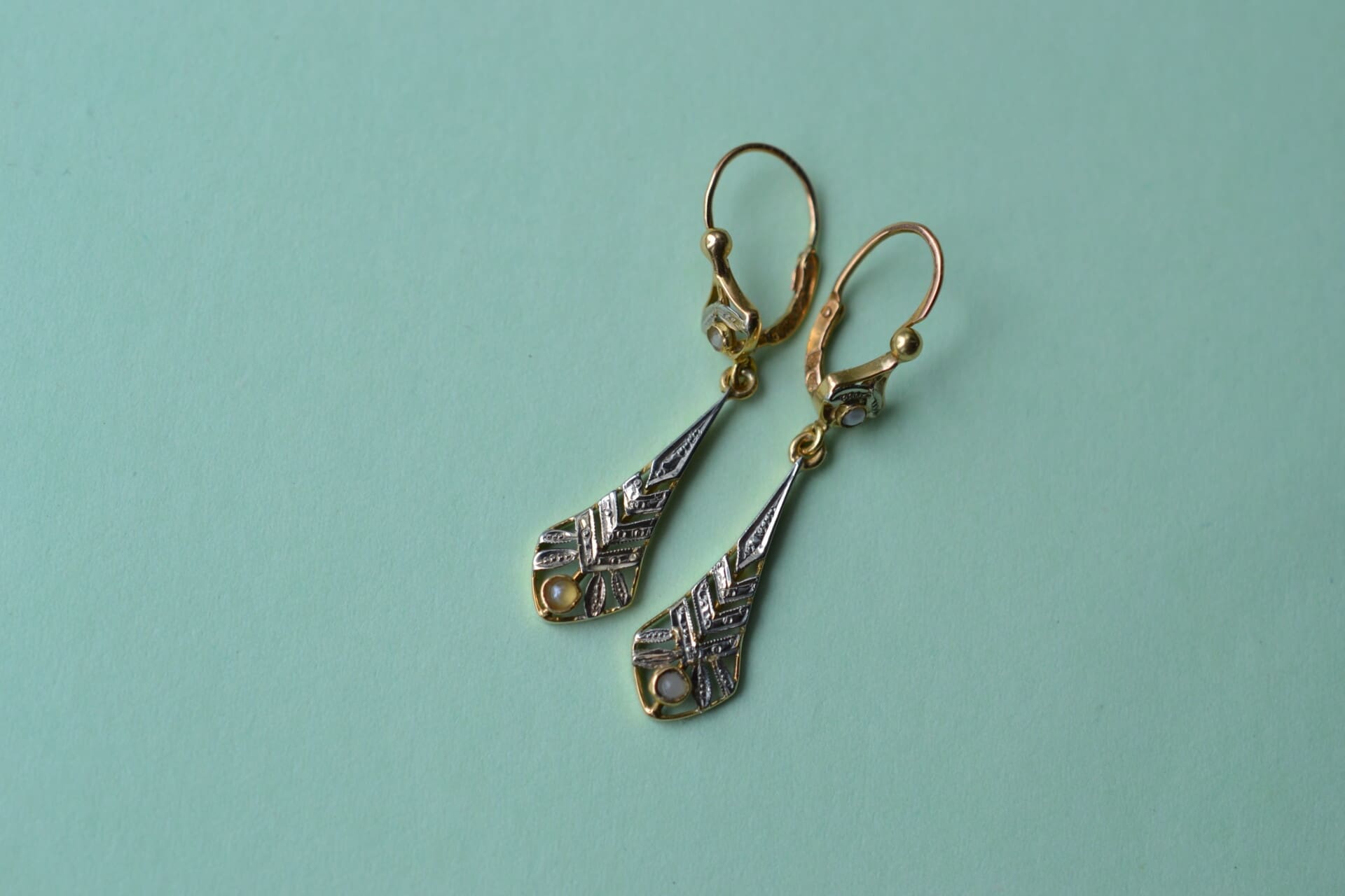 Pendants Or Platine et perles Art Déco