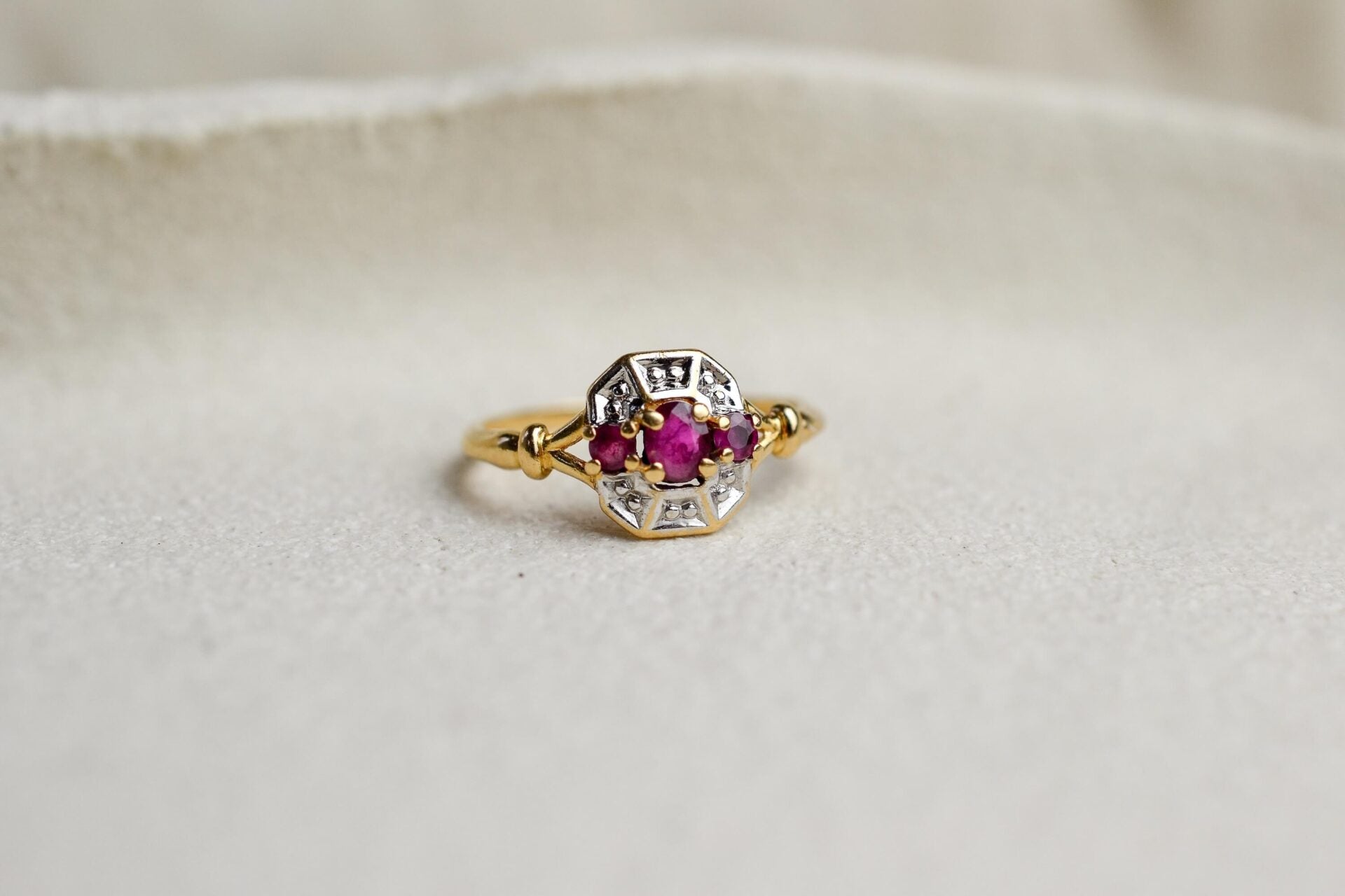Bague octogonale 2 Ors Rubis