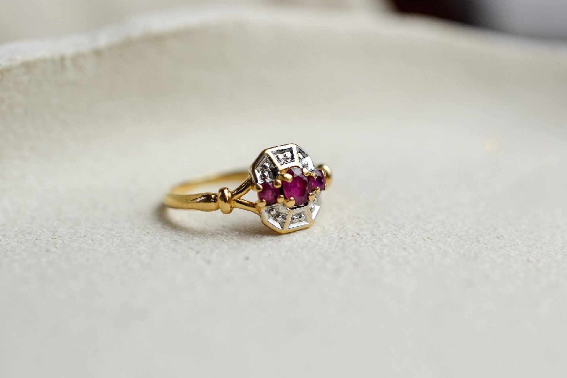 Bague octogonale 2 Ors Rubis