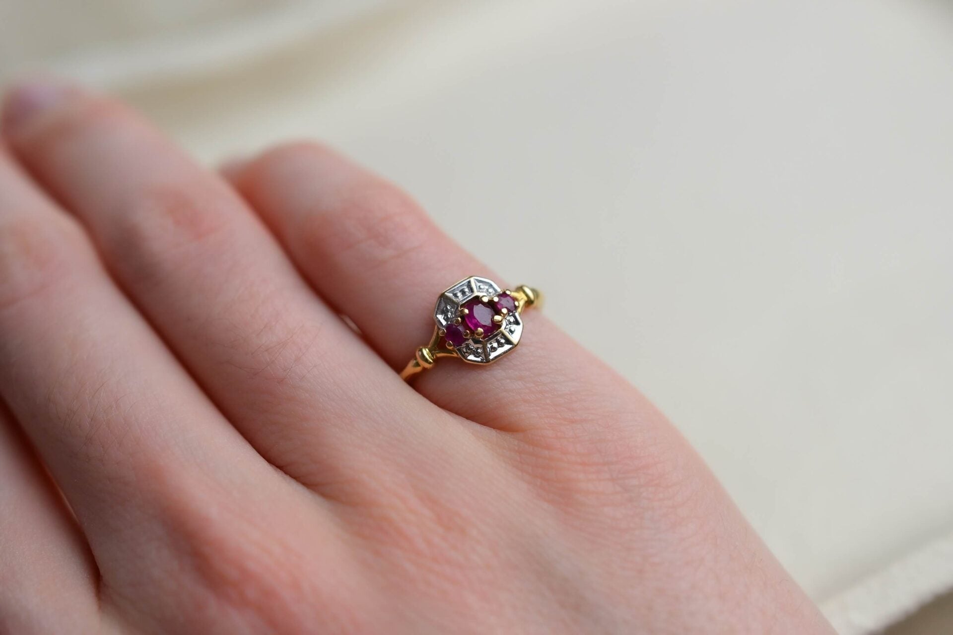 Bague octogonale 2 Ors Rubis