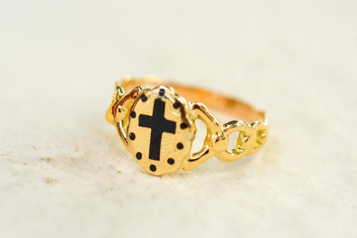 Bague de sentiment à motifs émail "Croix latine"