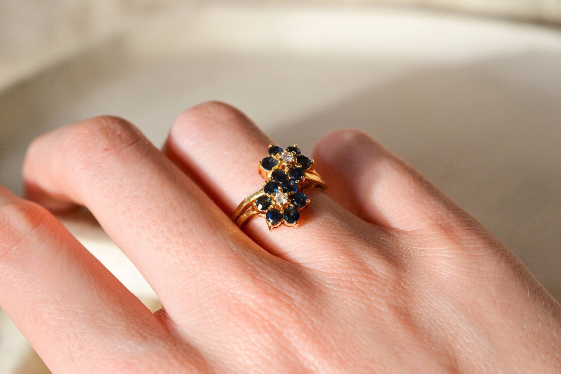 Bague style toi et moi Saphirs Diamants