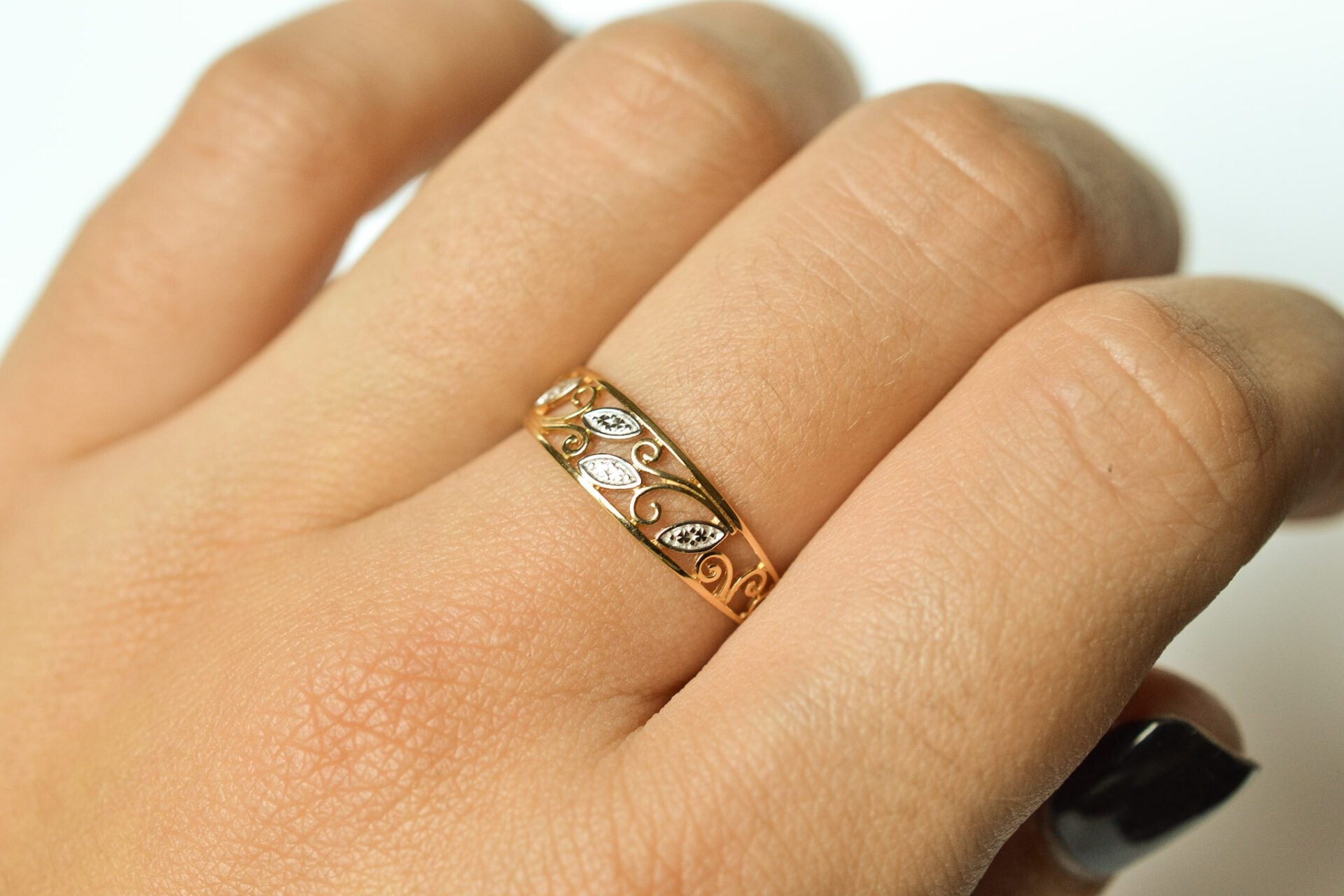 Bague 2 Ors Décor Filigrané Art Nouveau