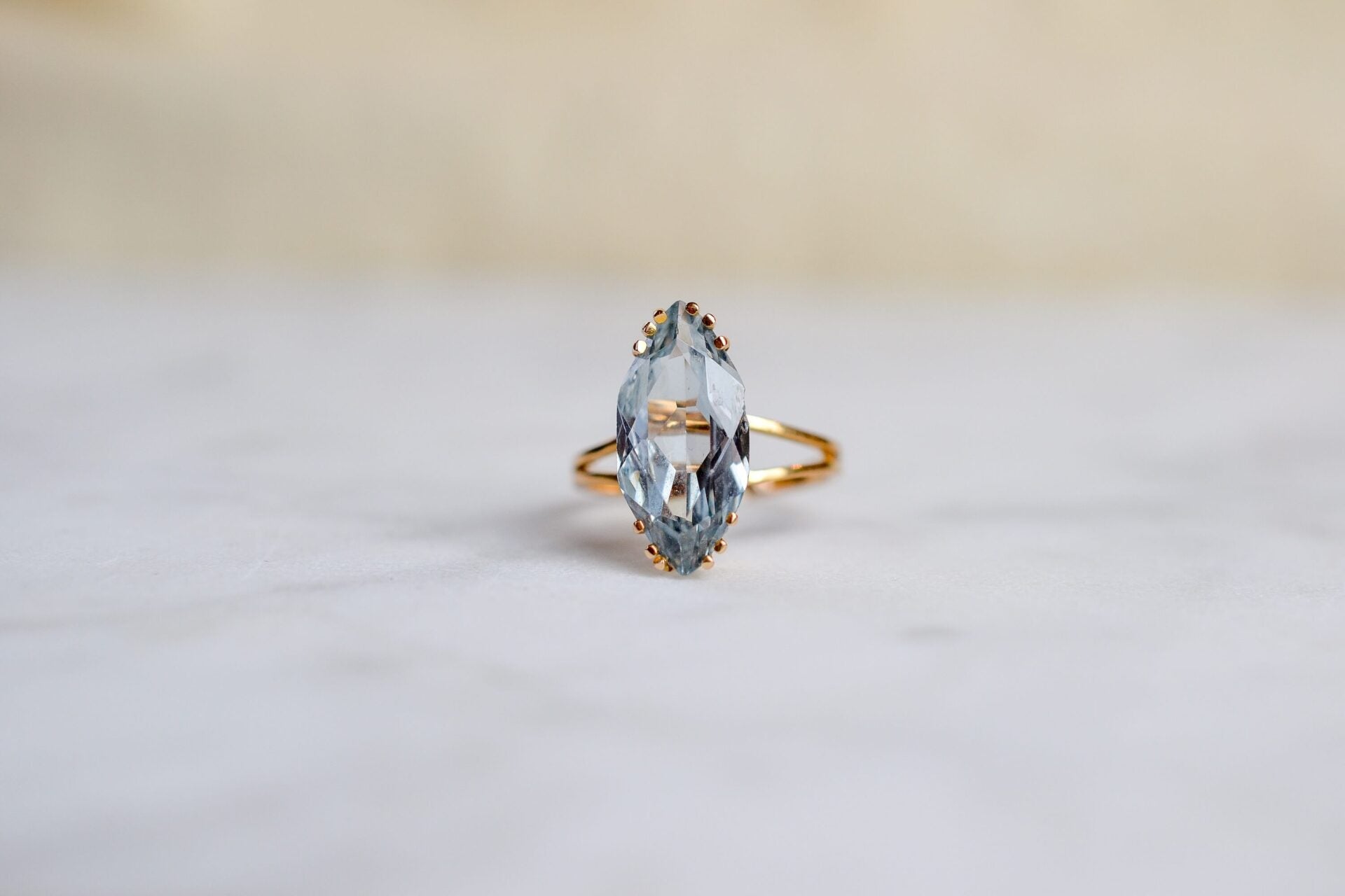 Bague Vintage Navette Aigue-Marine