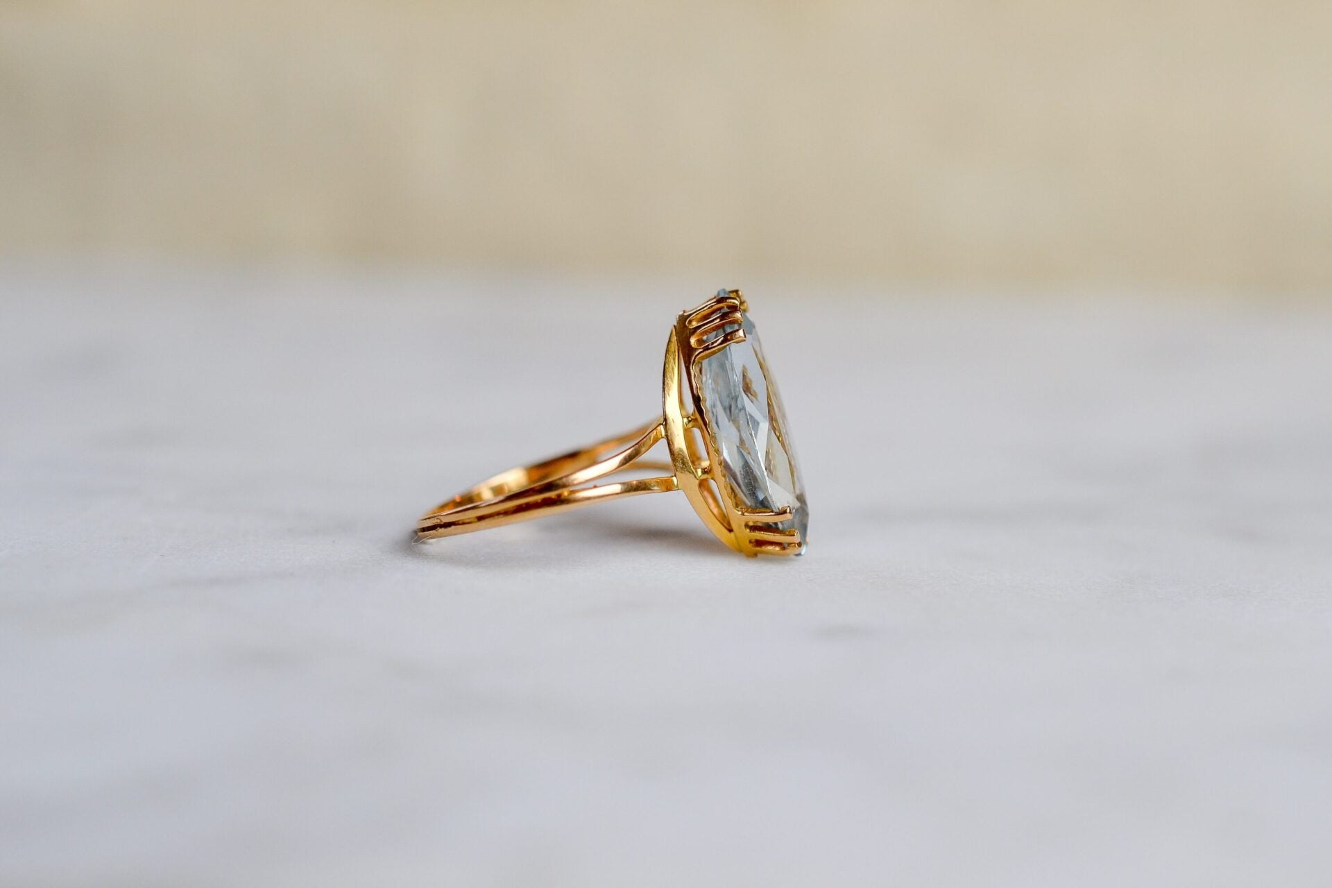 Bague Vintage Navette Aigue-Marine
