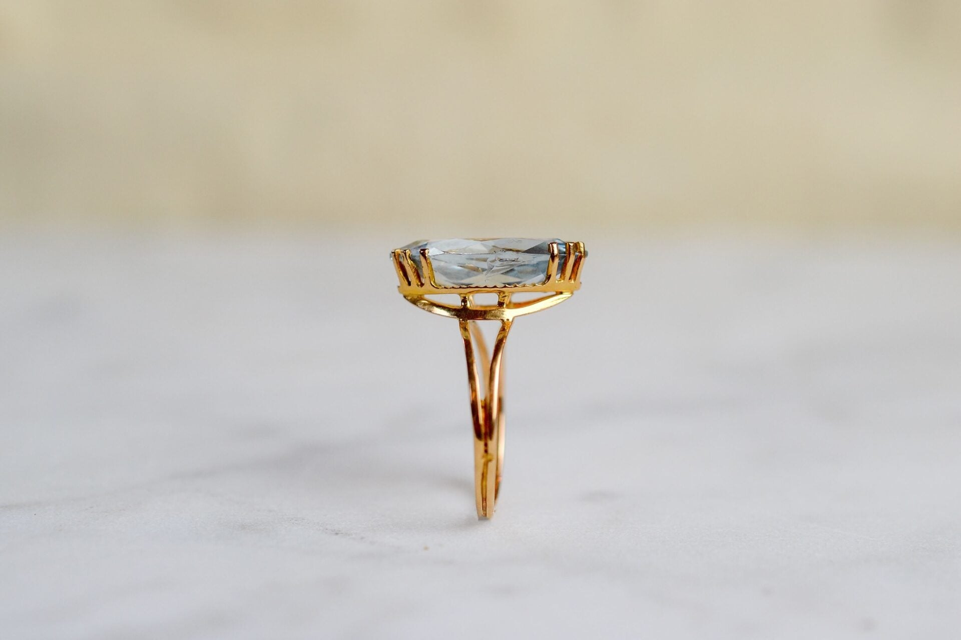 Bague Vintage Navette Aigue-Marine