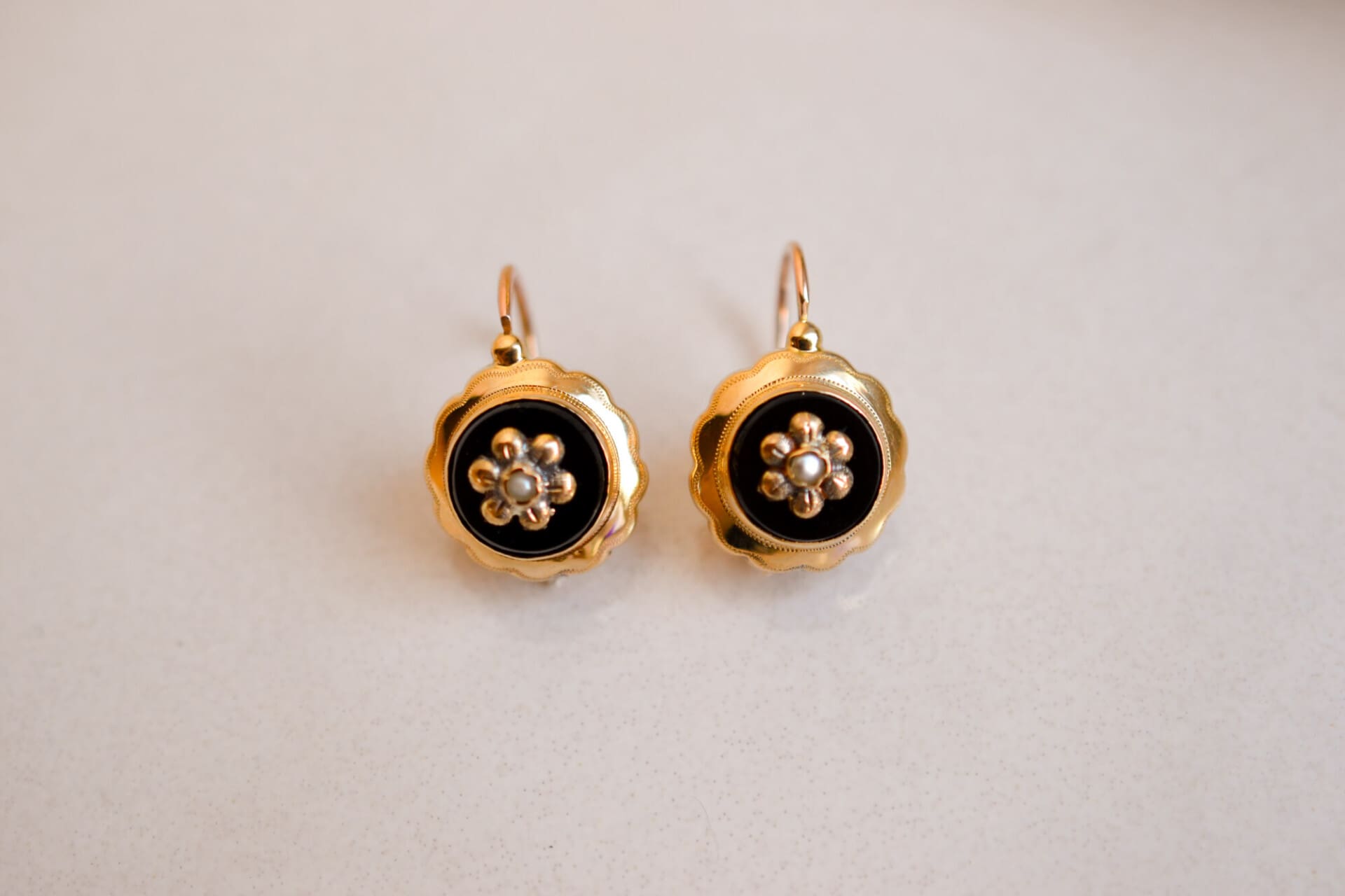 Dormeuses Napoléon III Onyx et Perles
