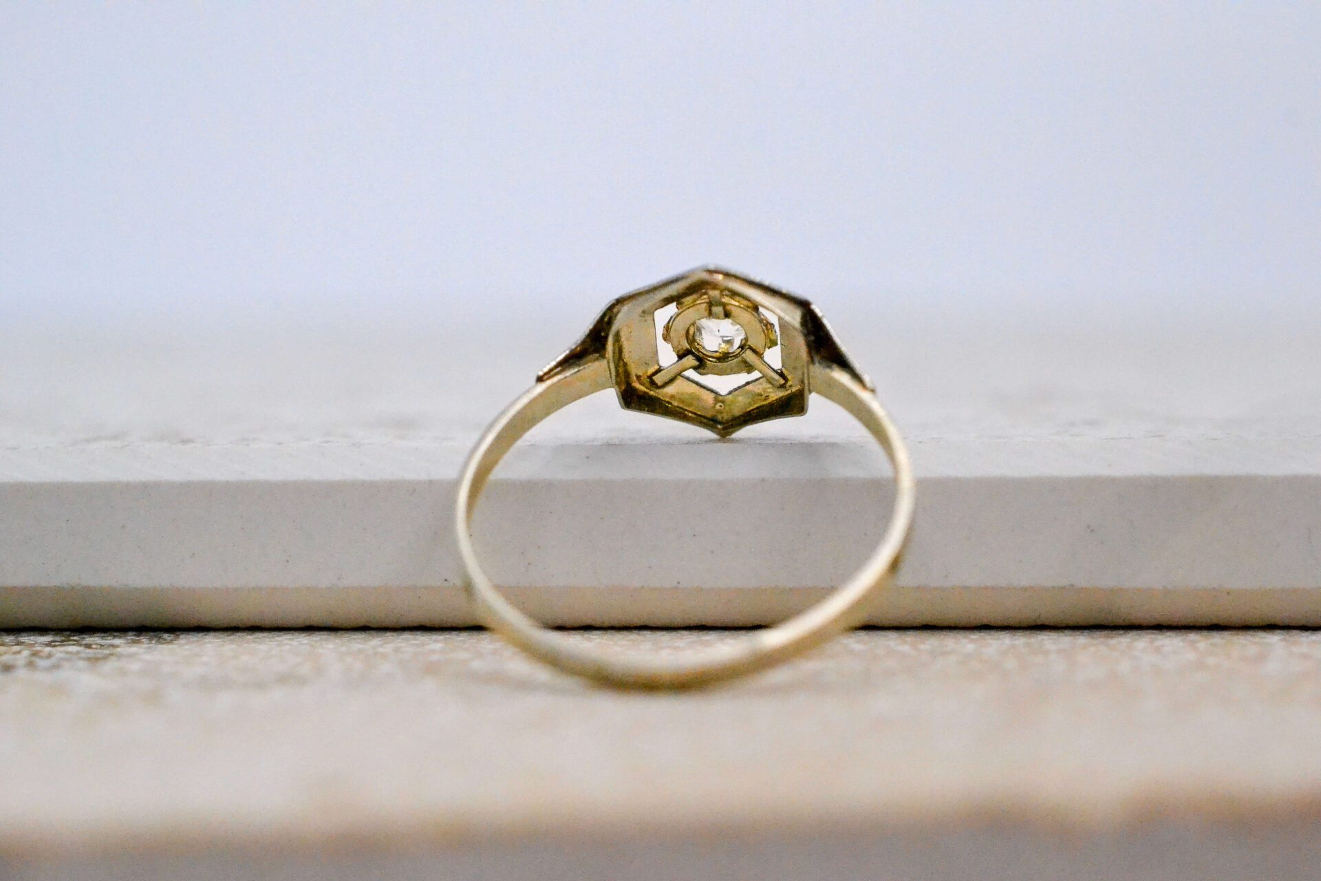 Bague Art déco hexagonale Or blanc