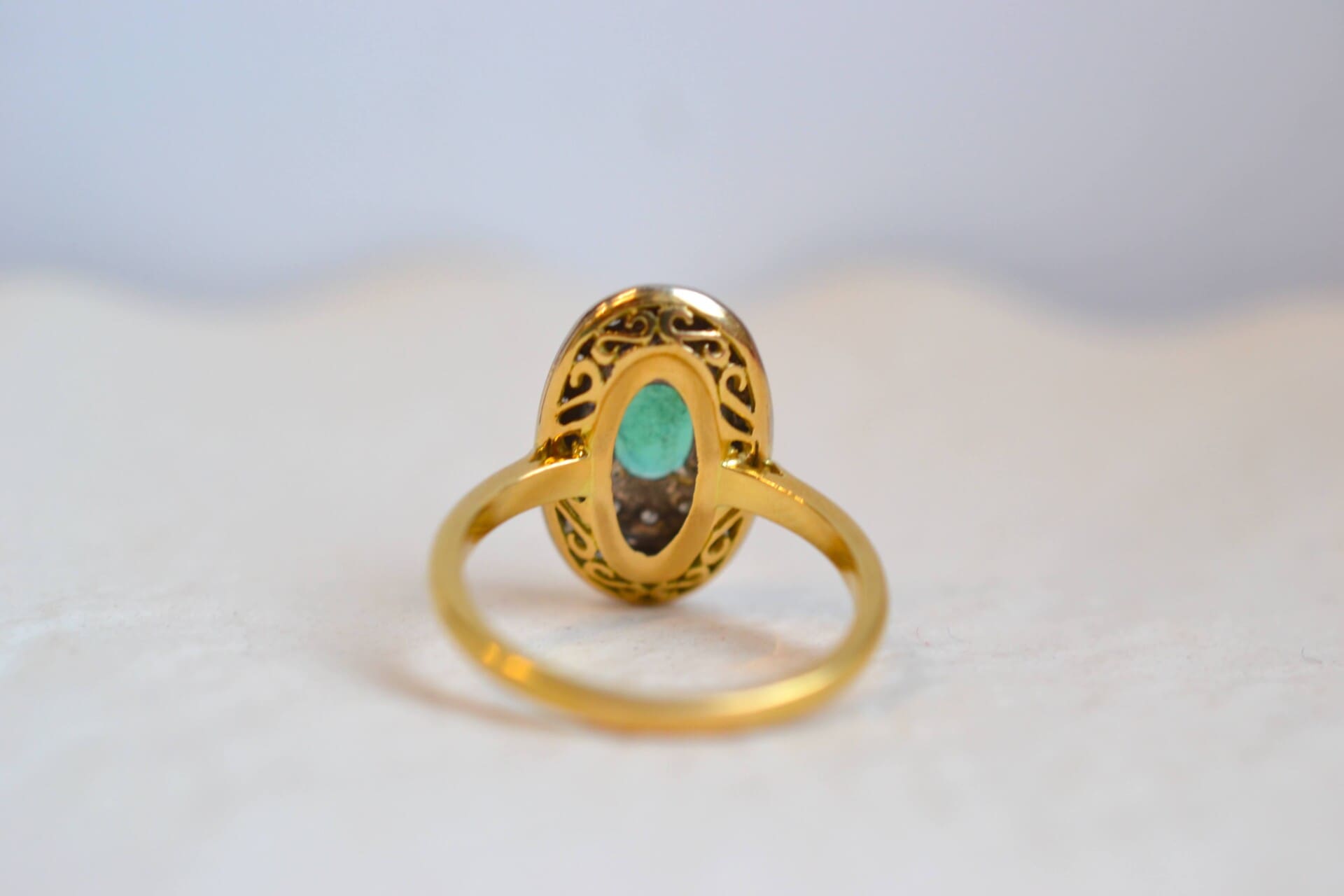 Bague 2 Ors Émeraude et Diamants
