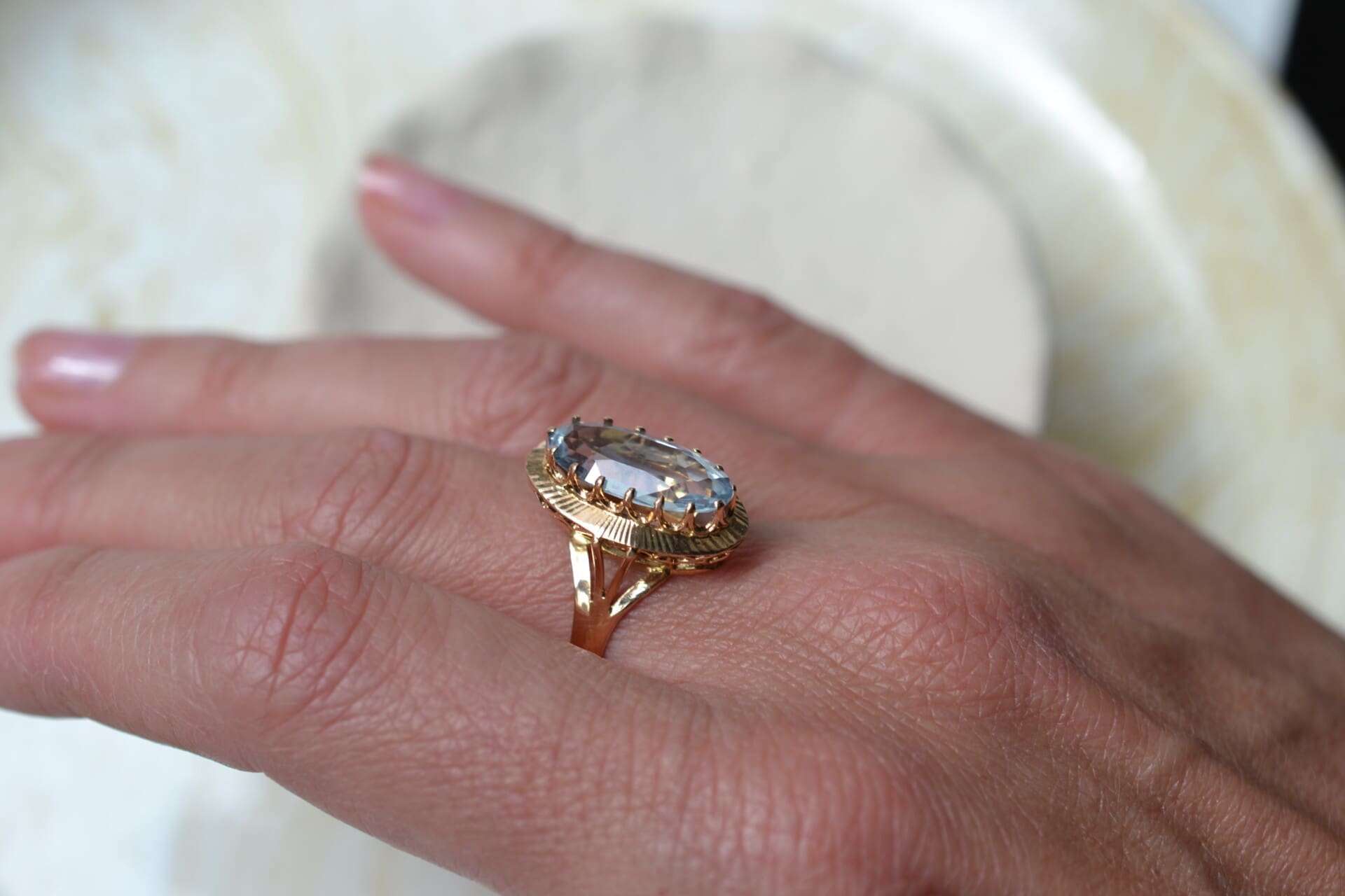 Bague cocktail Aigue-marine ovale