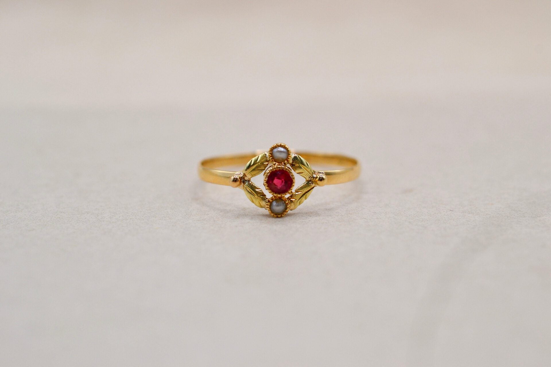 Bague Art Nouveau Rubis Perles