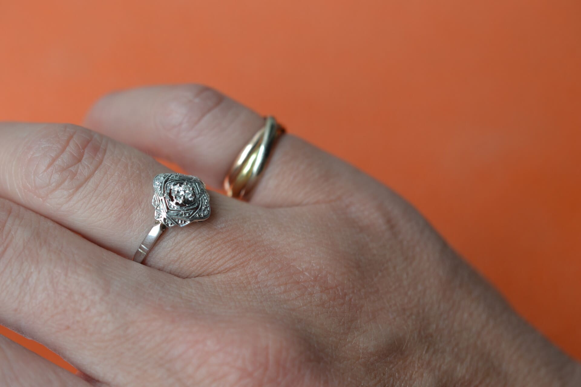 Bague Art Déco losange Or blanc et diamant