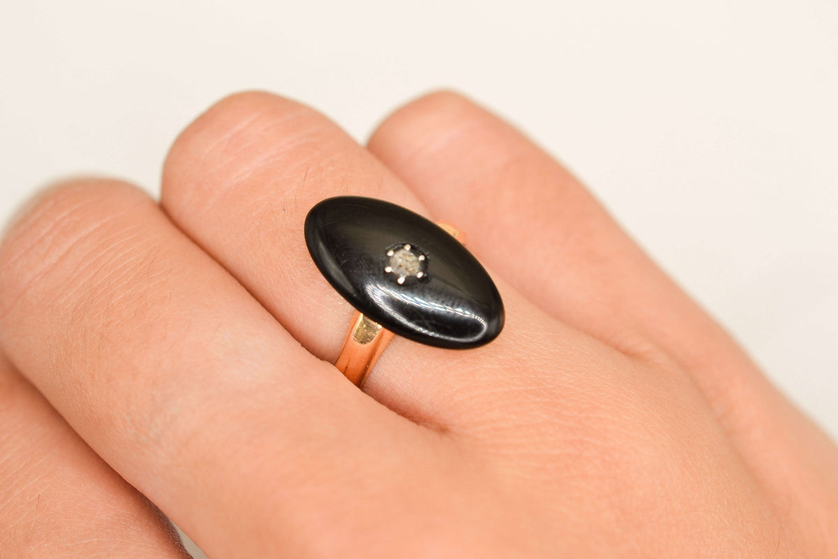 Bague mandorle Onyx & Diamant