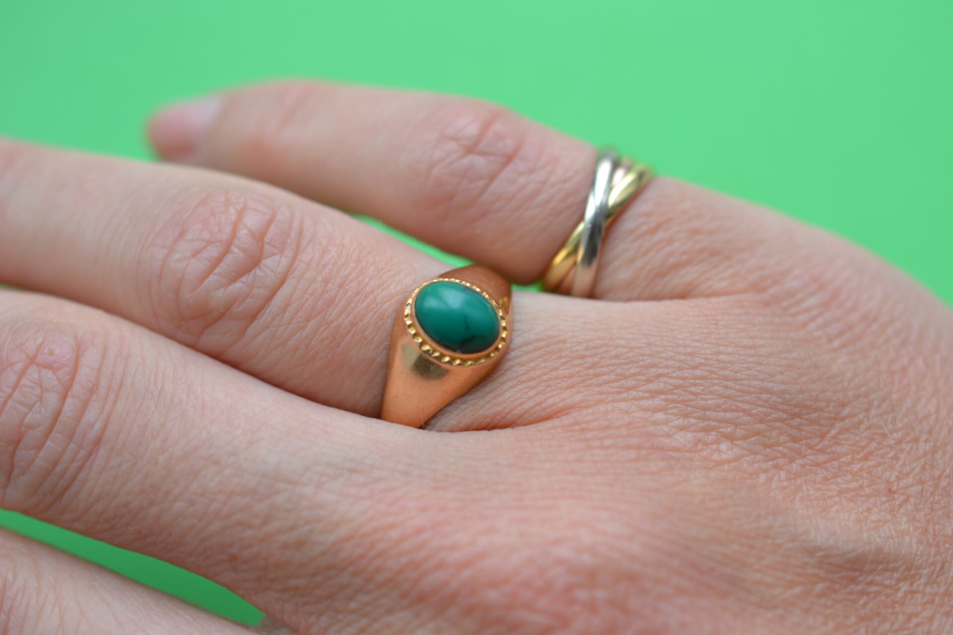 Bague jonc cabochon Turquoise verte