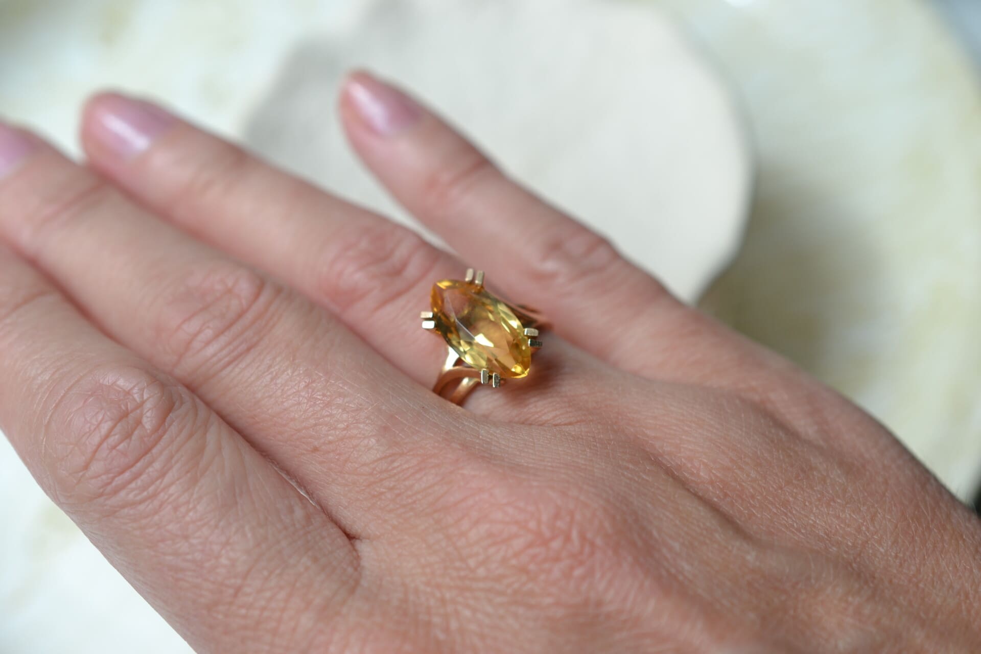 Bague Marquise Citrine doubles griffes