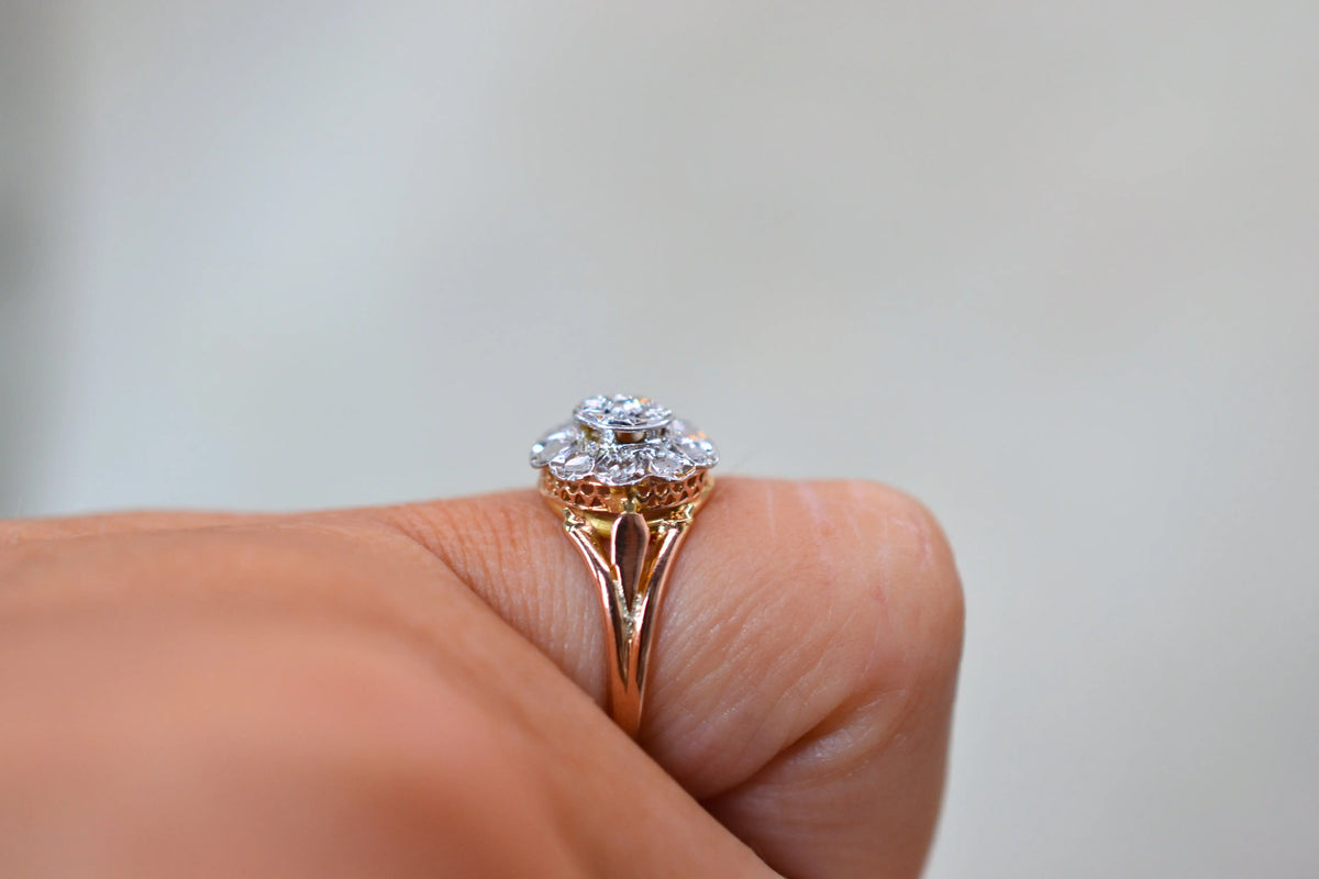 Bague rosace diamants Or Rose