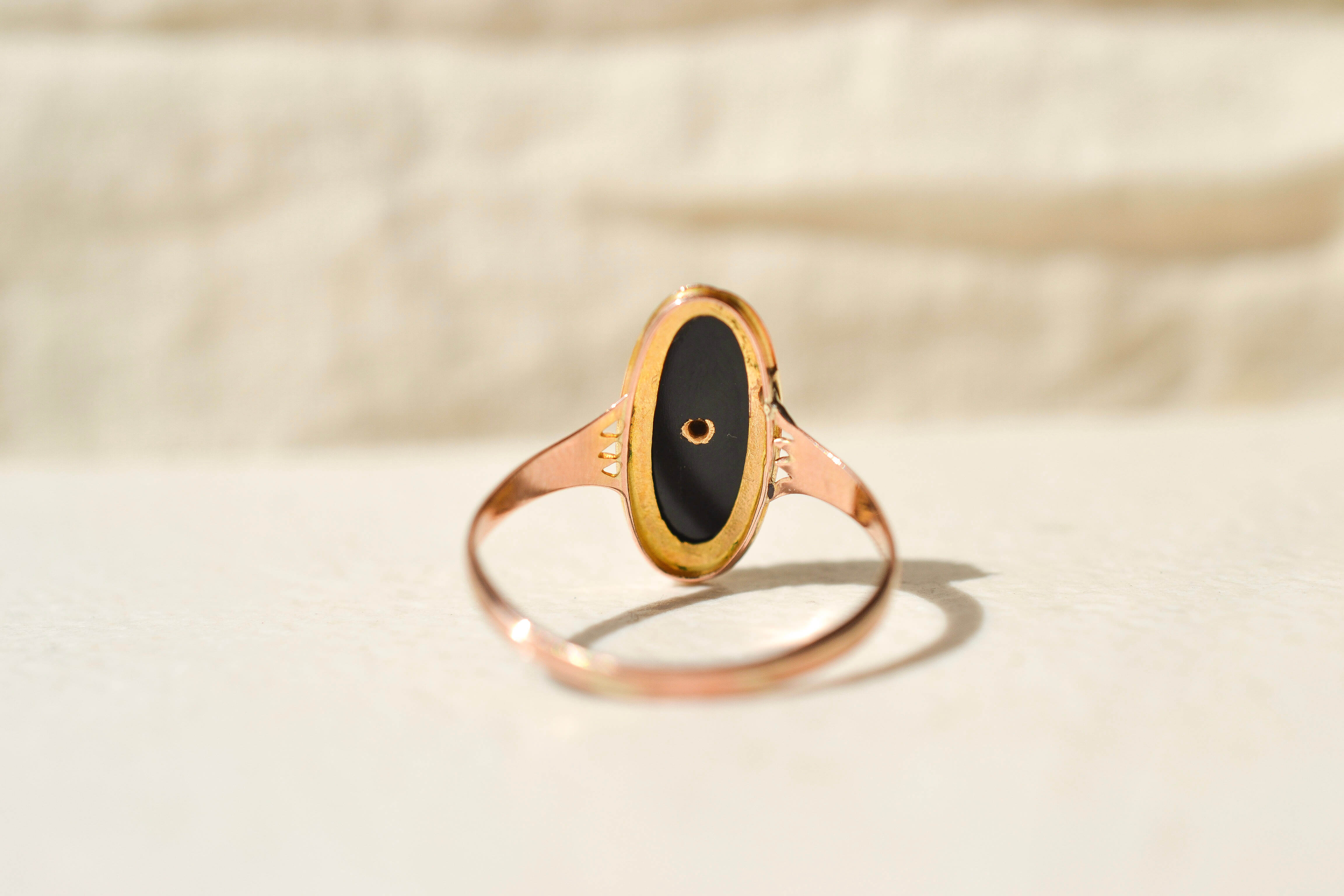 Bague Navette Onyx et Perles
