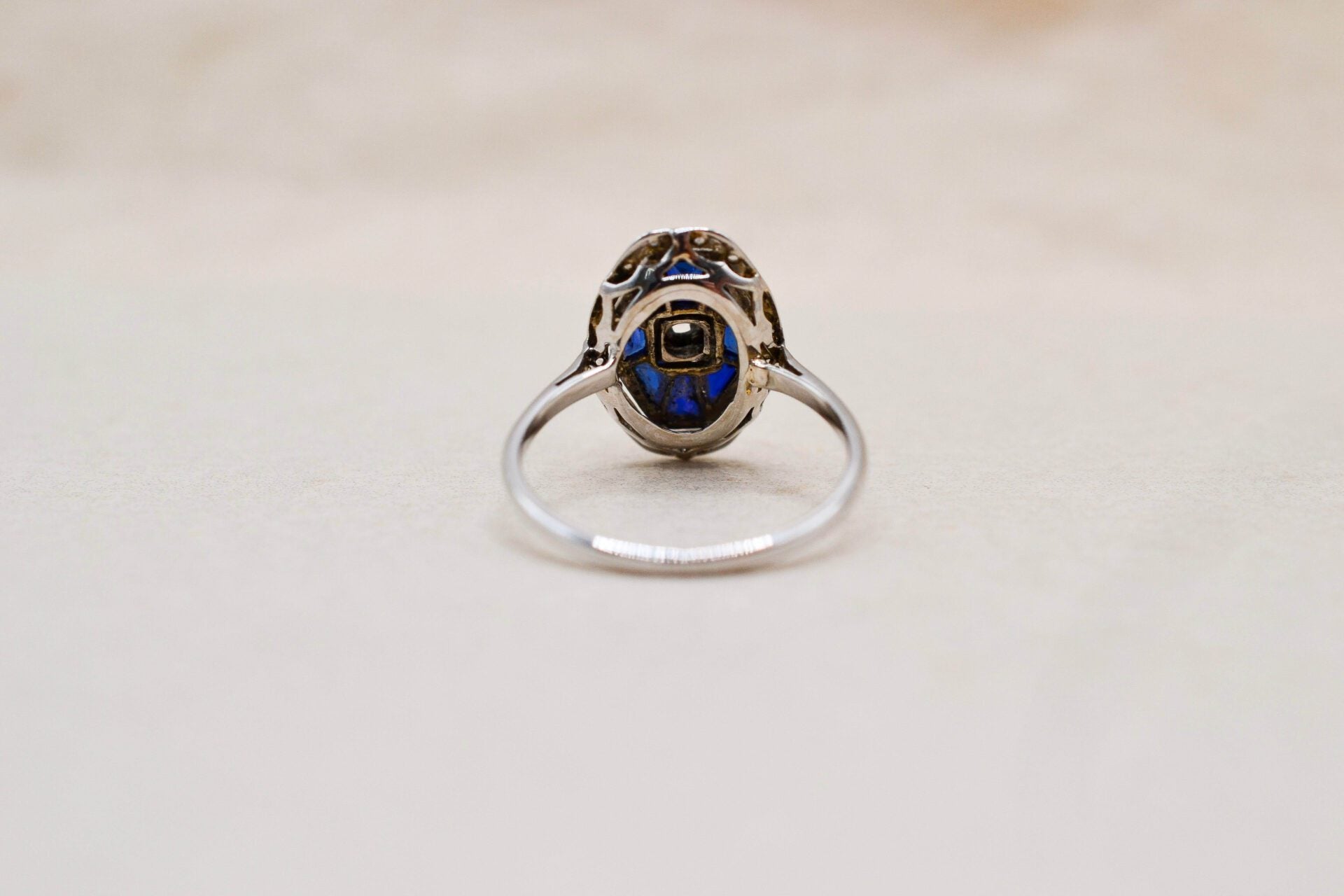 Bague octogonale Diamants et Saphir