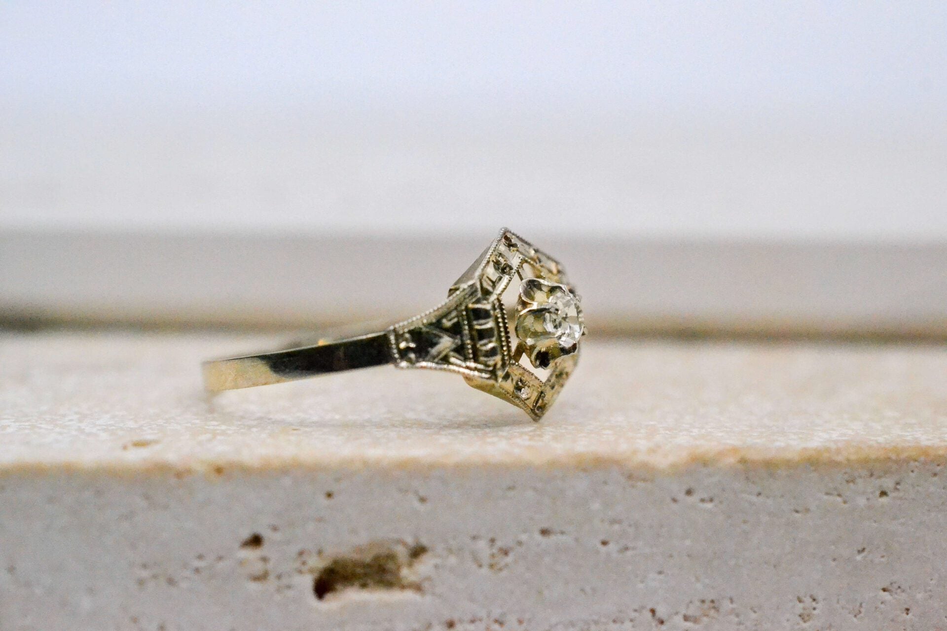 Bague Art déco hexagonale Or blanc