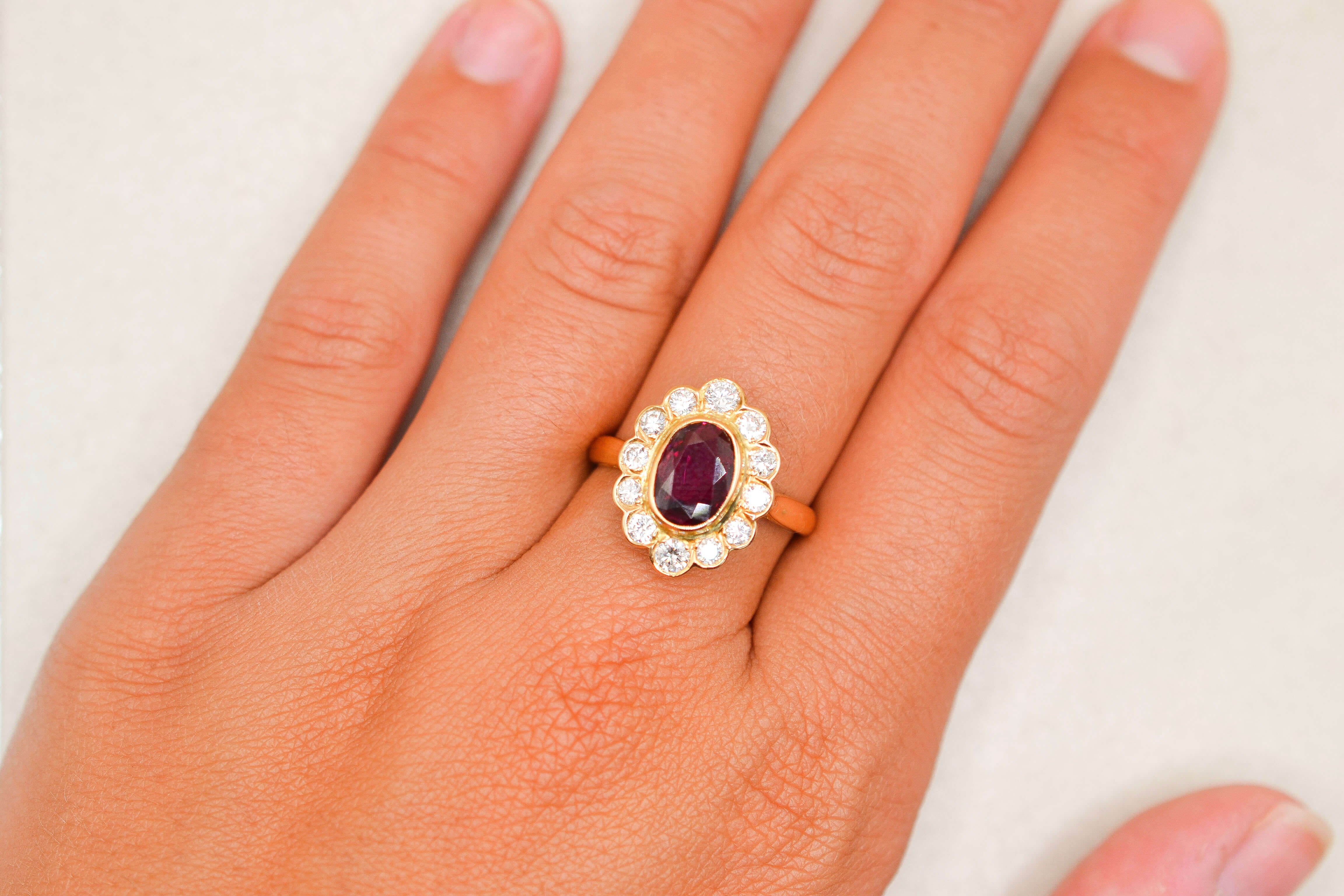 Bague Marguerite Rubis synthèse Diamants