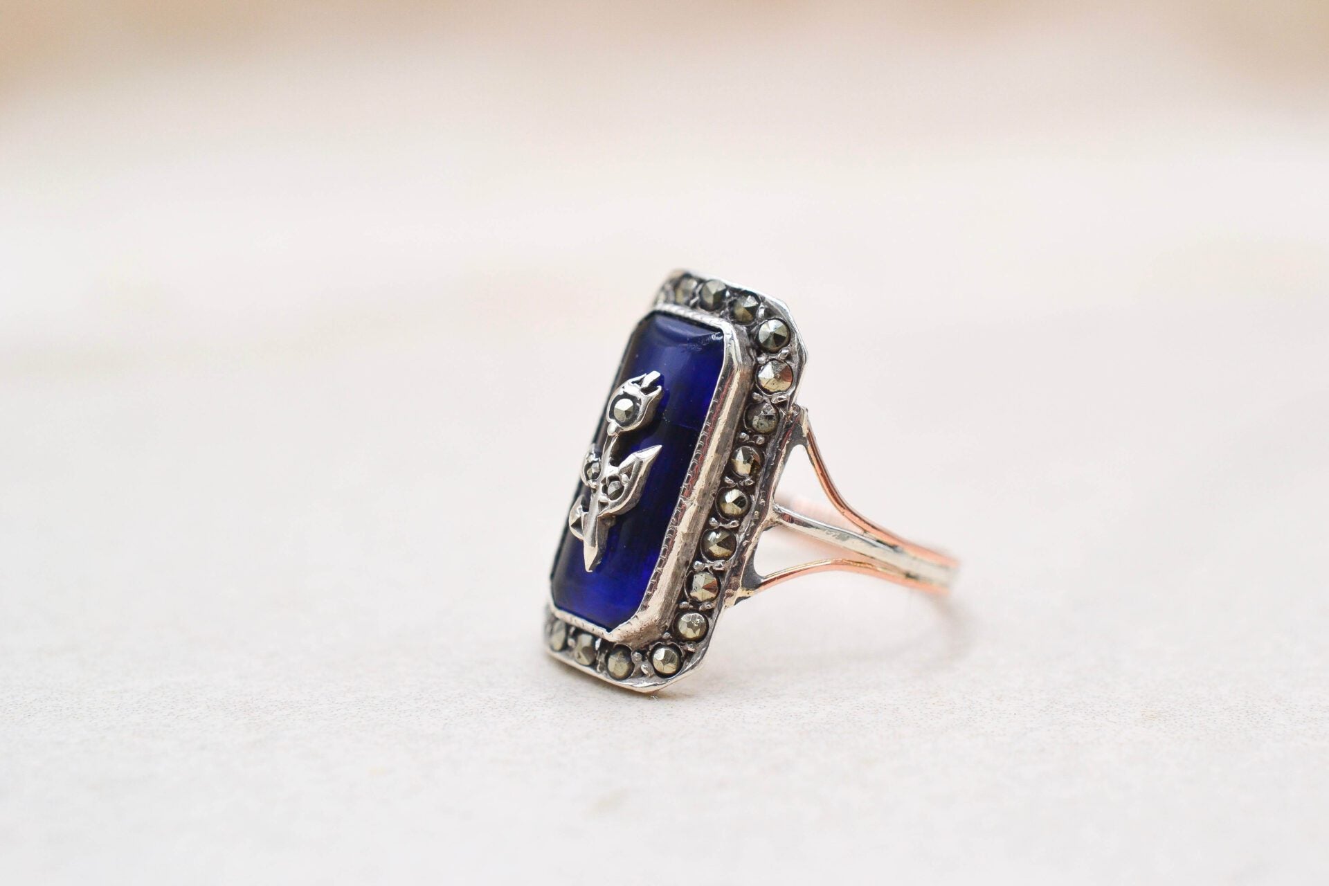 Bague Victorienne Émail Marcassite
