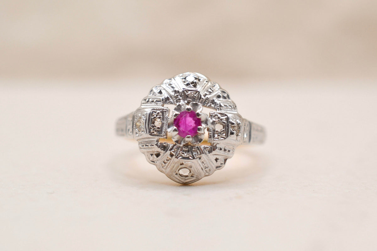 Bague époque Art Déco Rubis Diamants