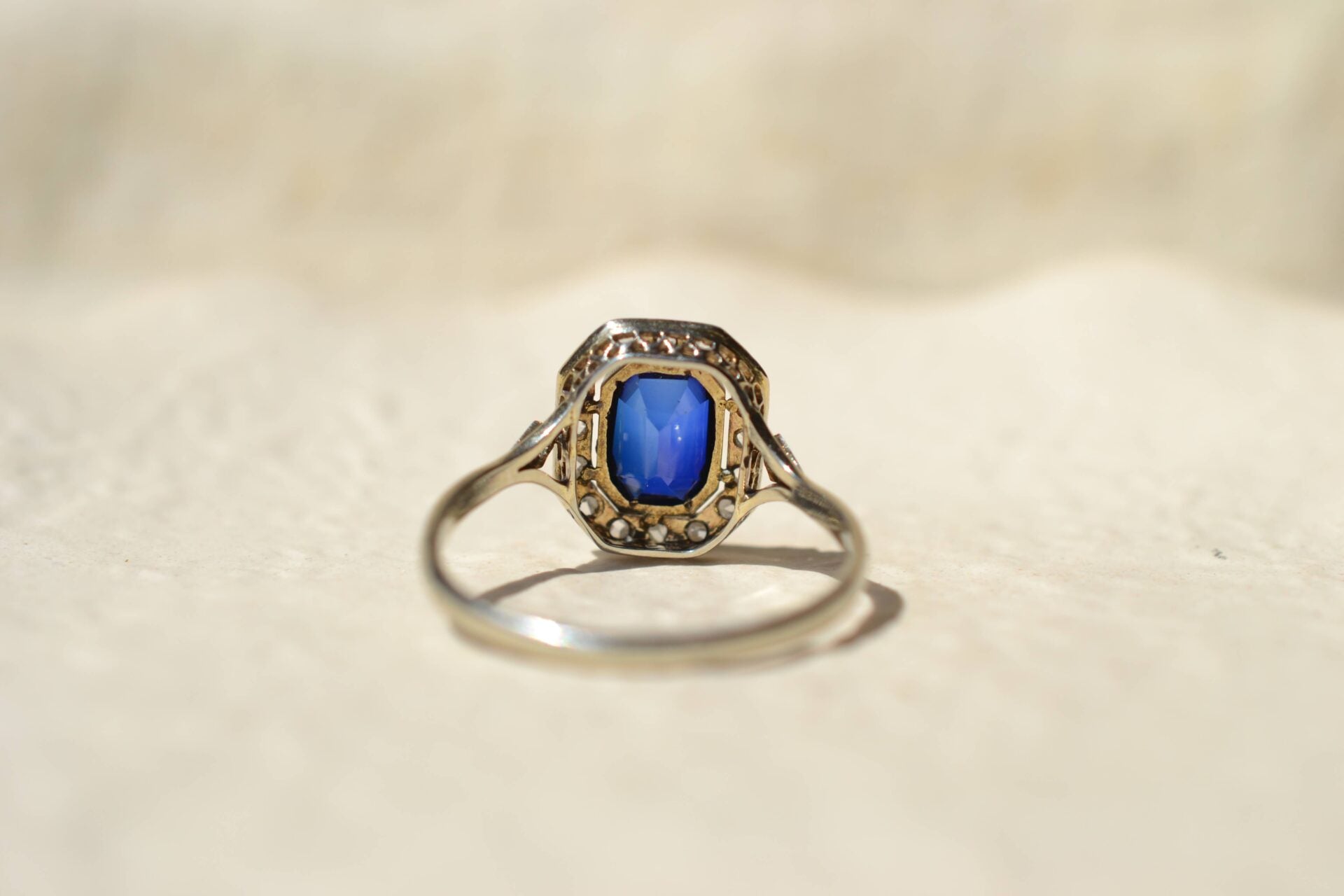Bague octogonale Saphir de synthèse Diamants