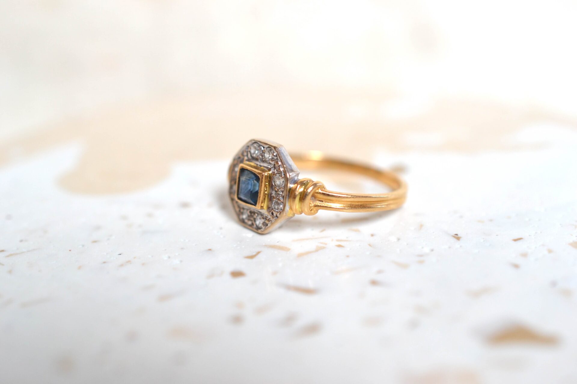 Bague octogonale Saphir et Diamants