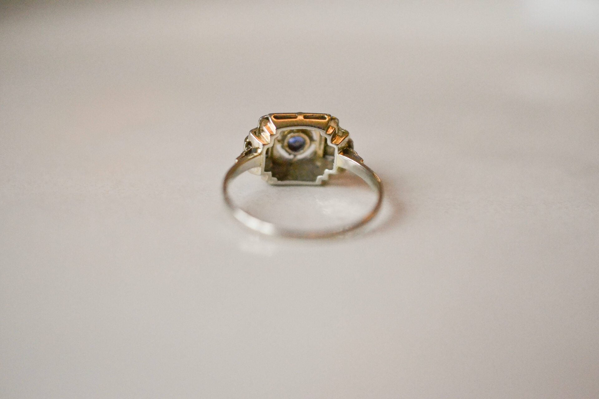 Bague Carrée Pierre bleue Art Déco