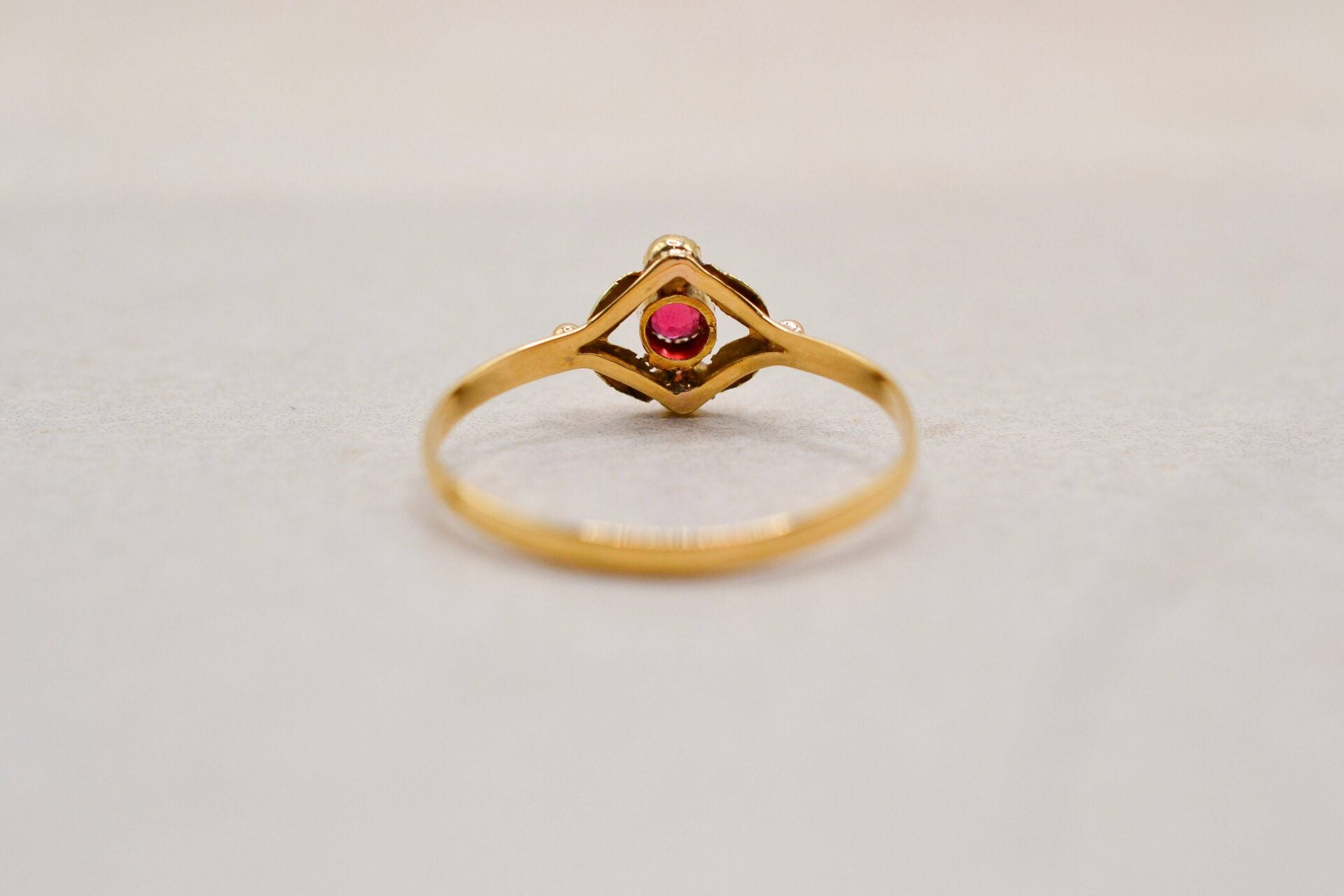 Bague Art Nouveau Rubis Perles