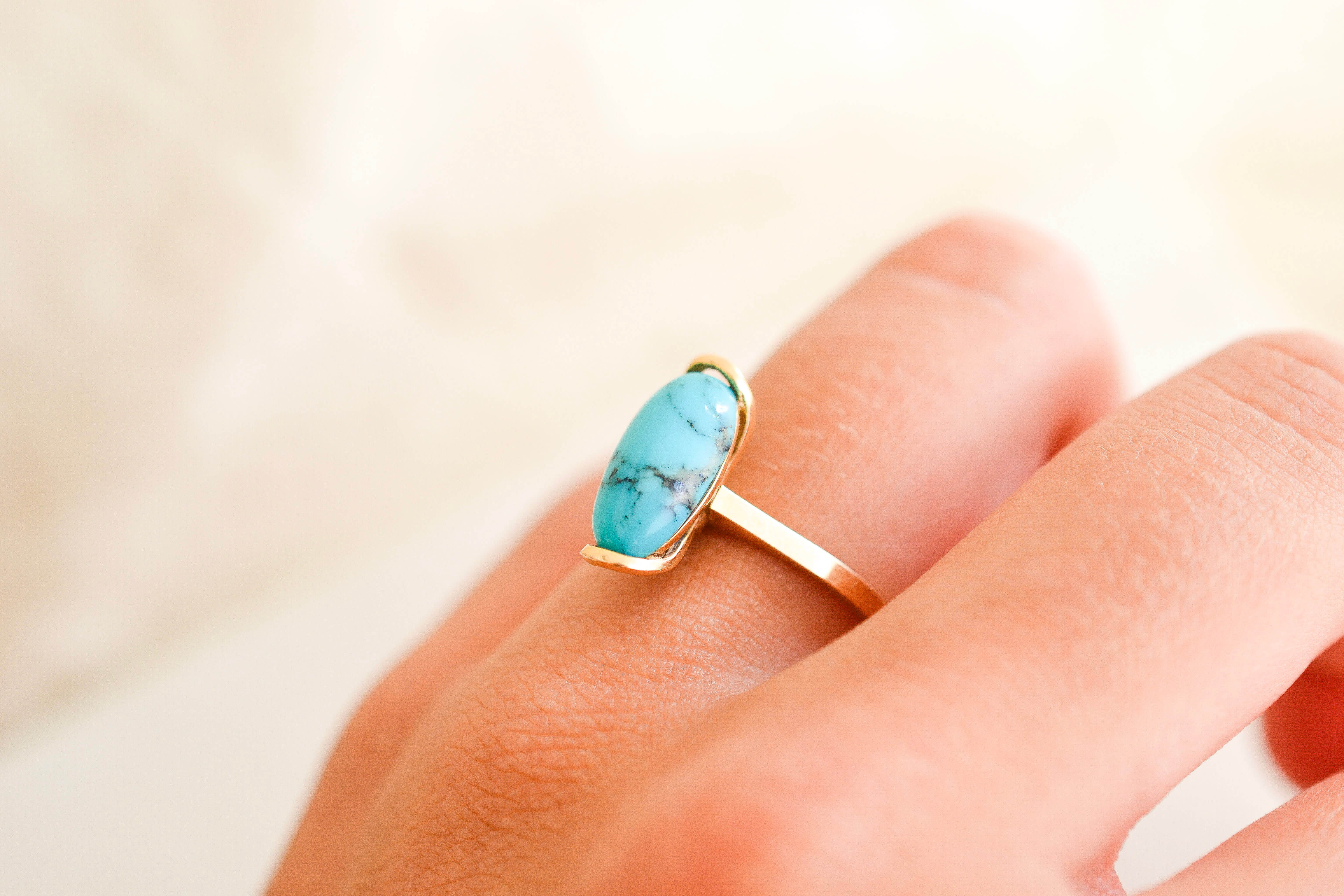Bague navette cabochon turquoise