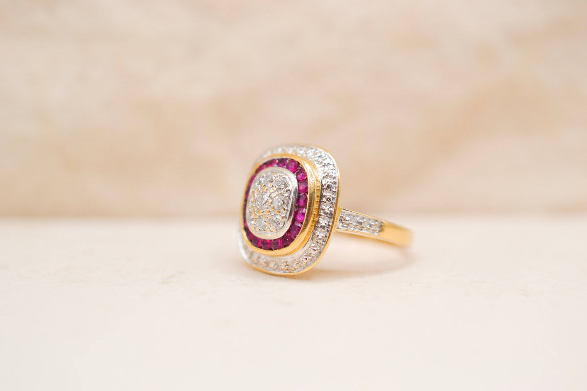 Bague coussin Diamants & Rubis