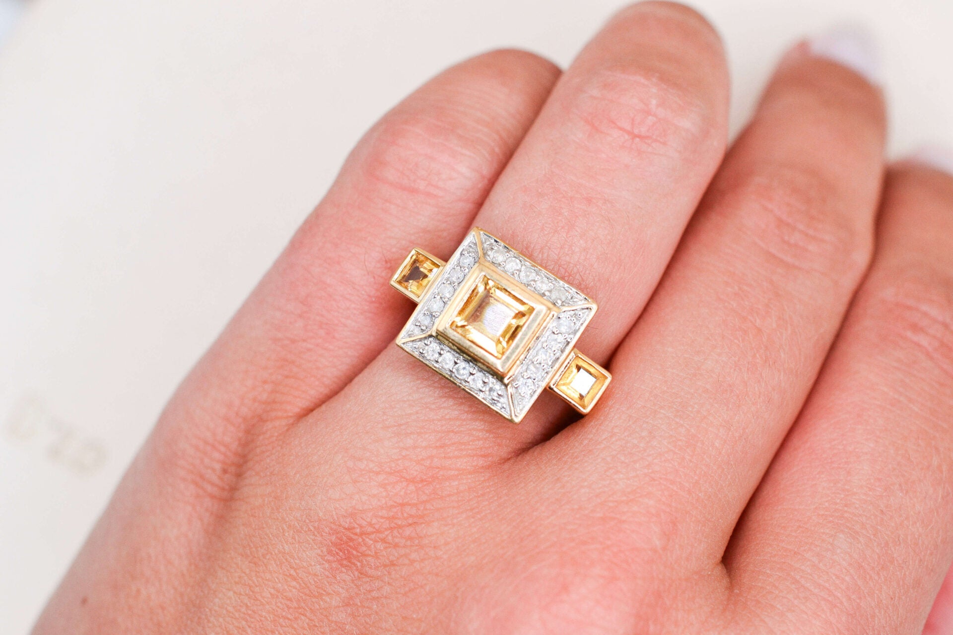 Bague Art Déco Citrine Diamants