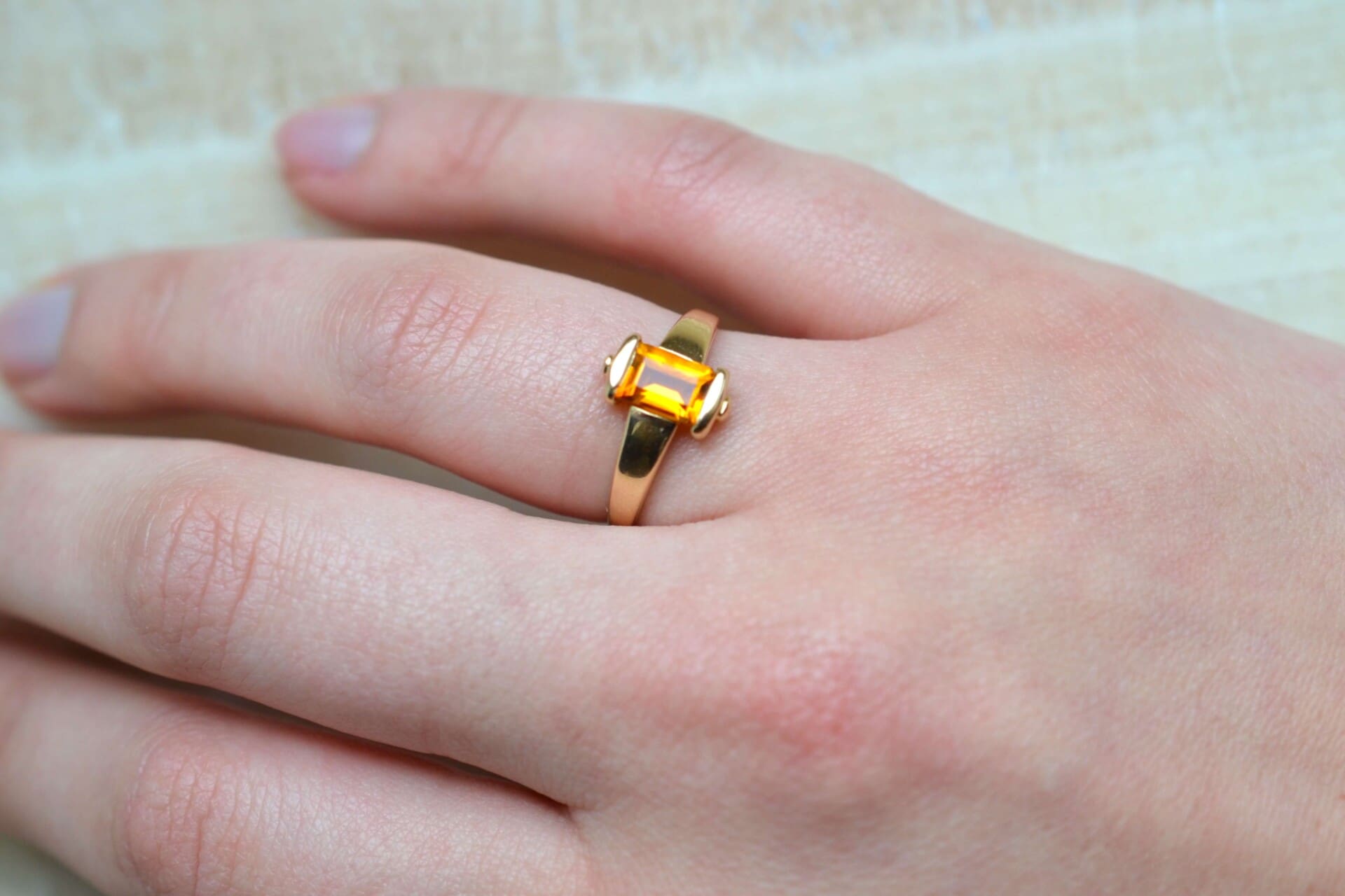 Bague Solitaire Citrine rectangulaire