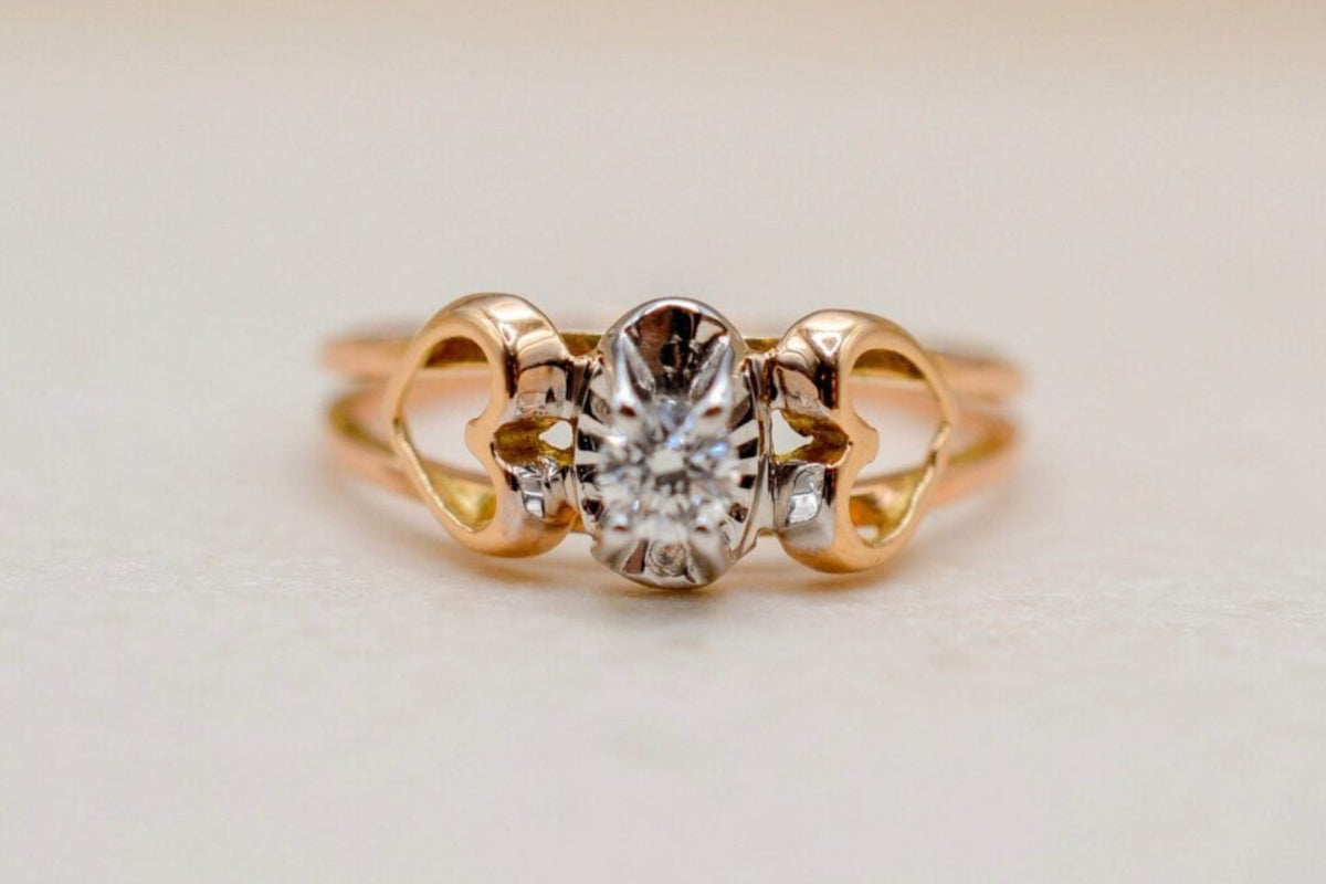 Bague solitaire Diamants et cœurs