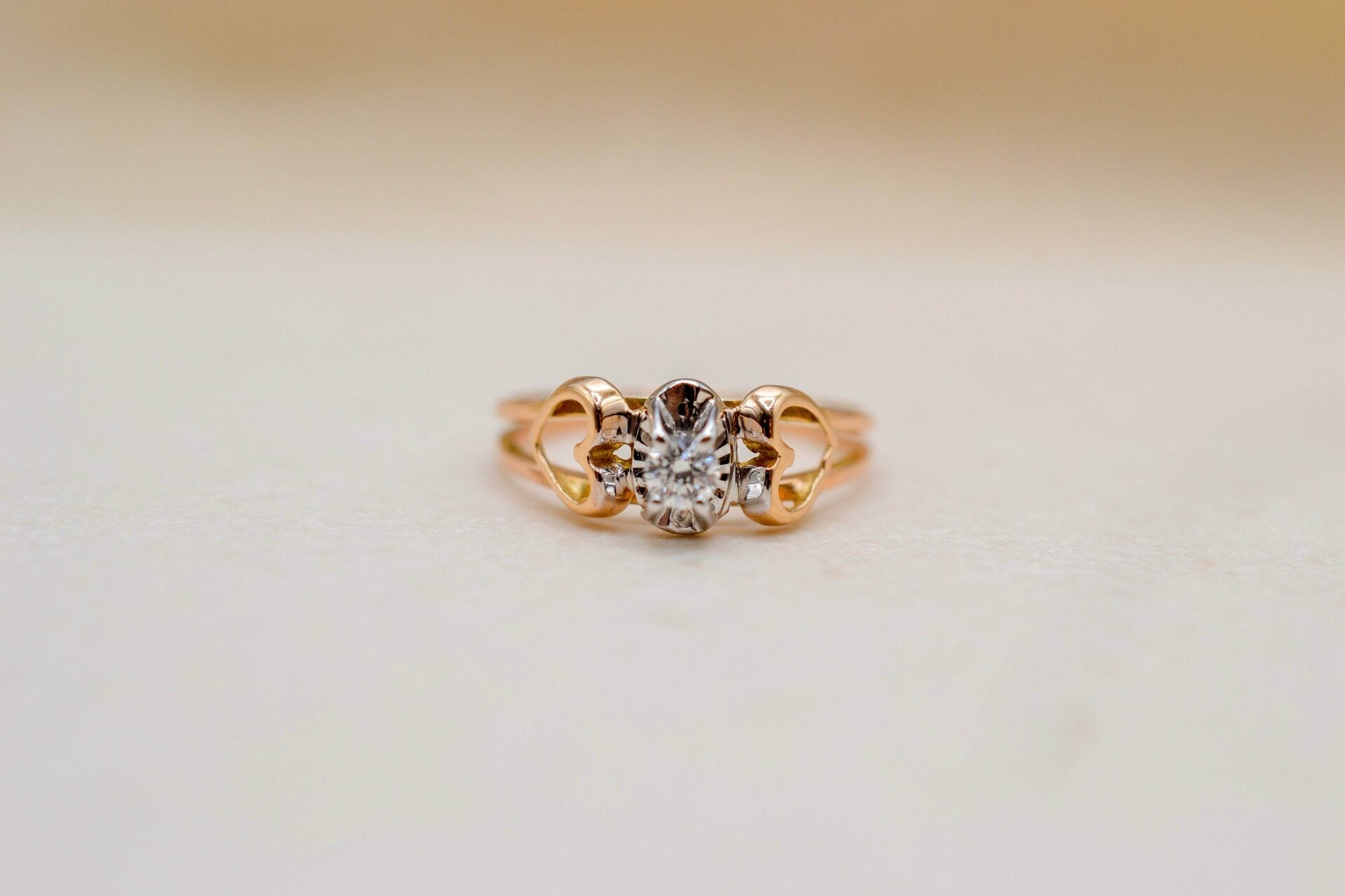 Bague solitaire Diamants et cœurs