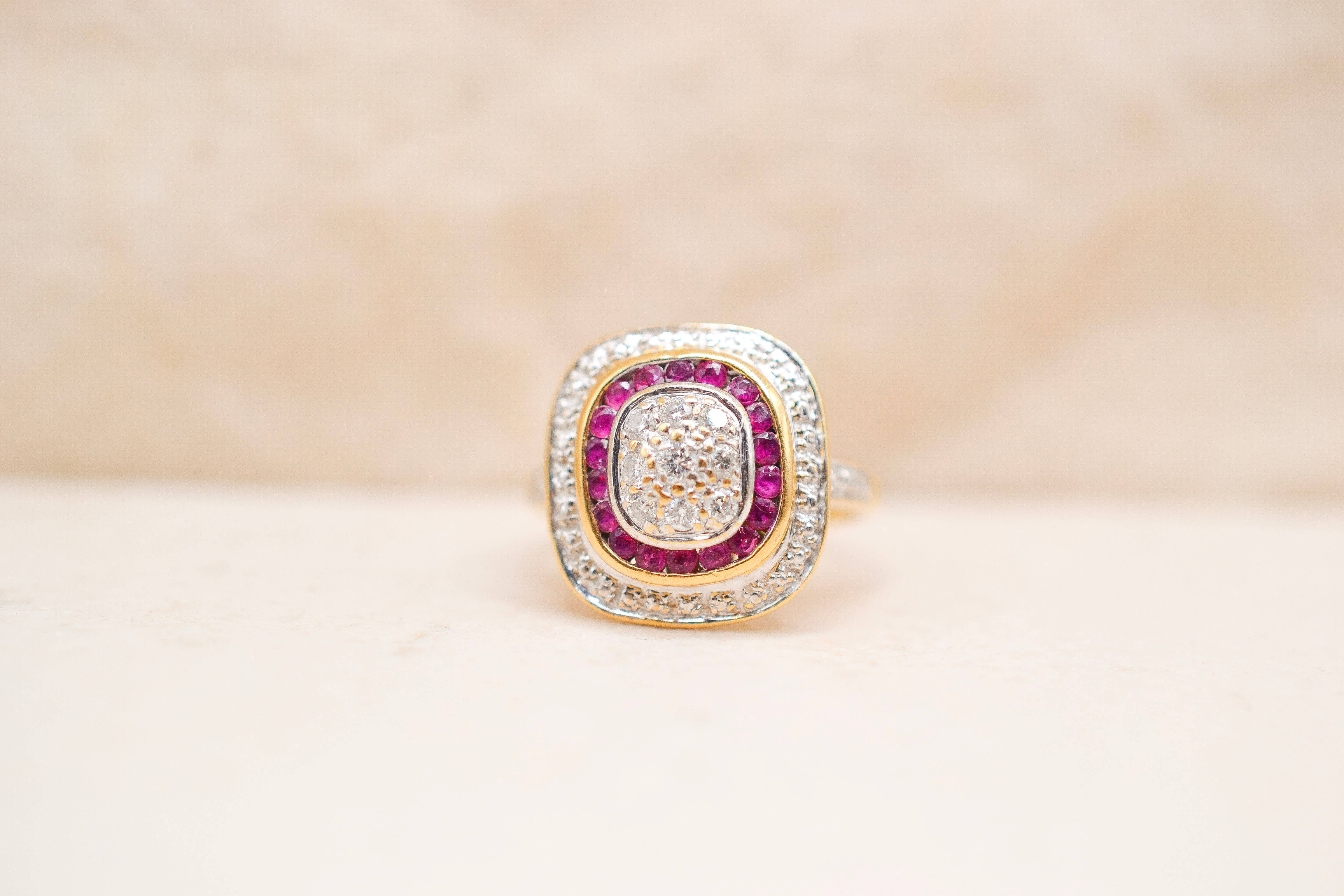 Bague coussin Diamants & Rubis