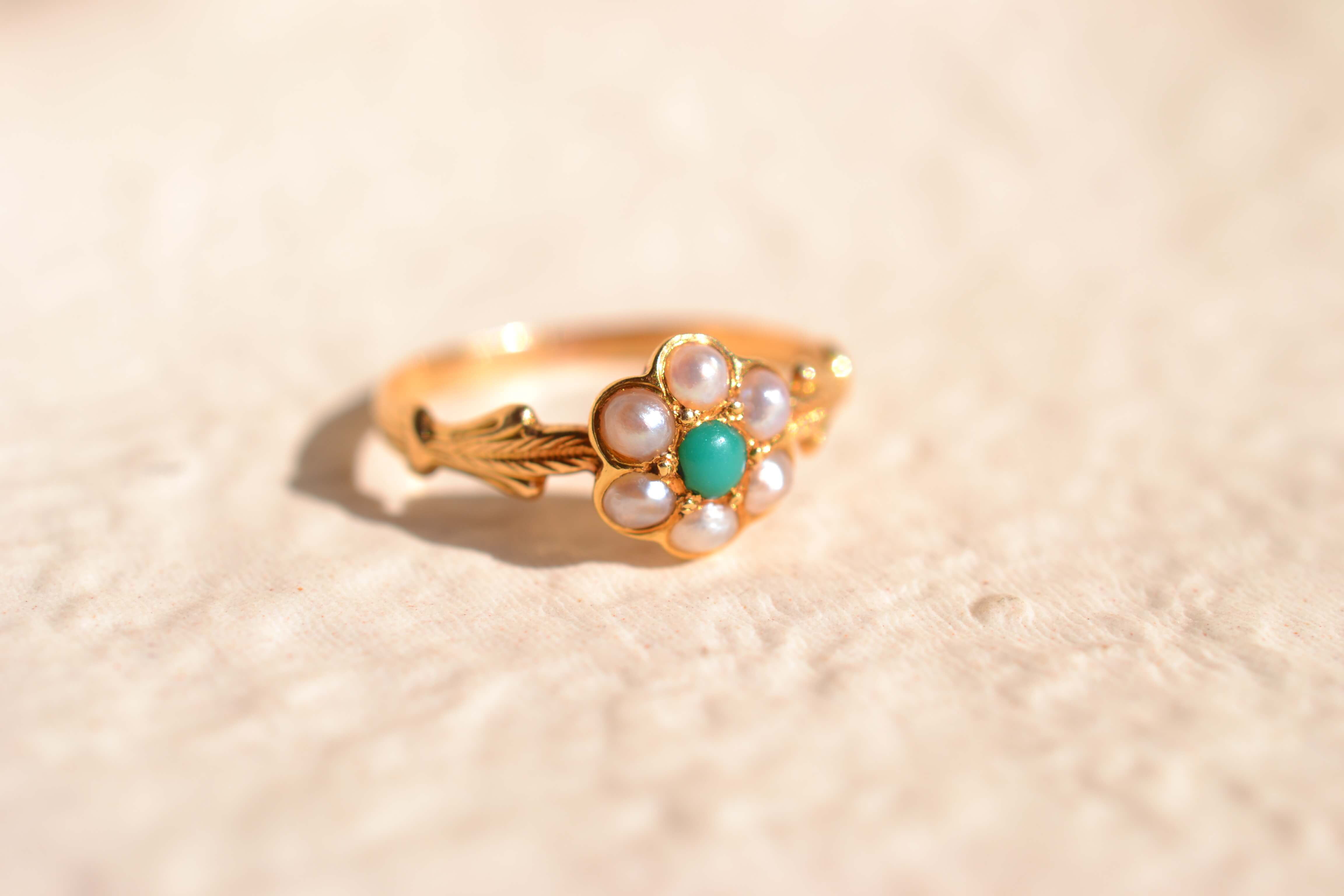 Bague fleur Perles et Turquoise