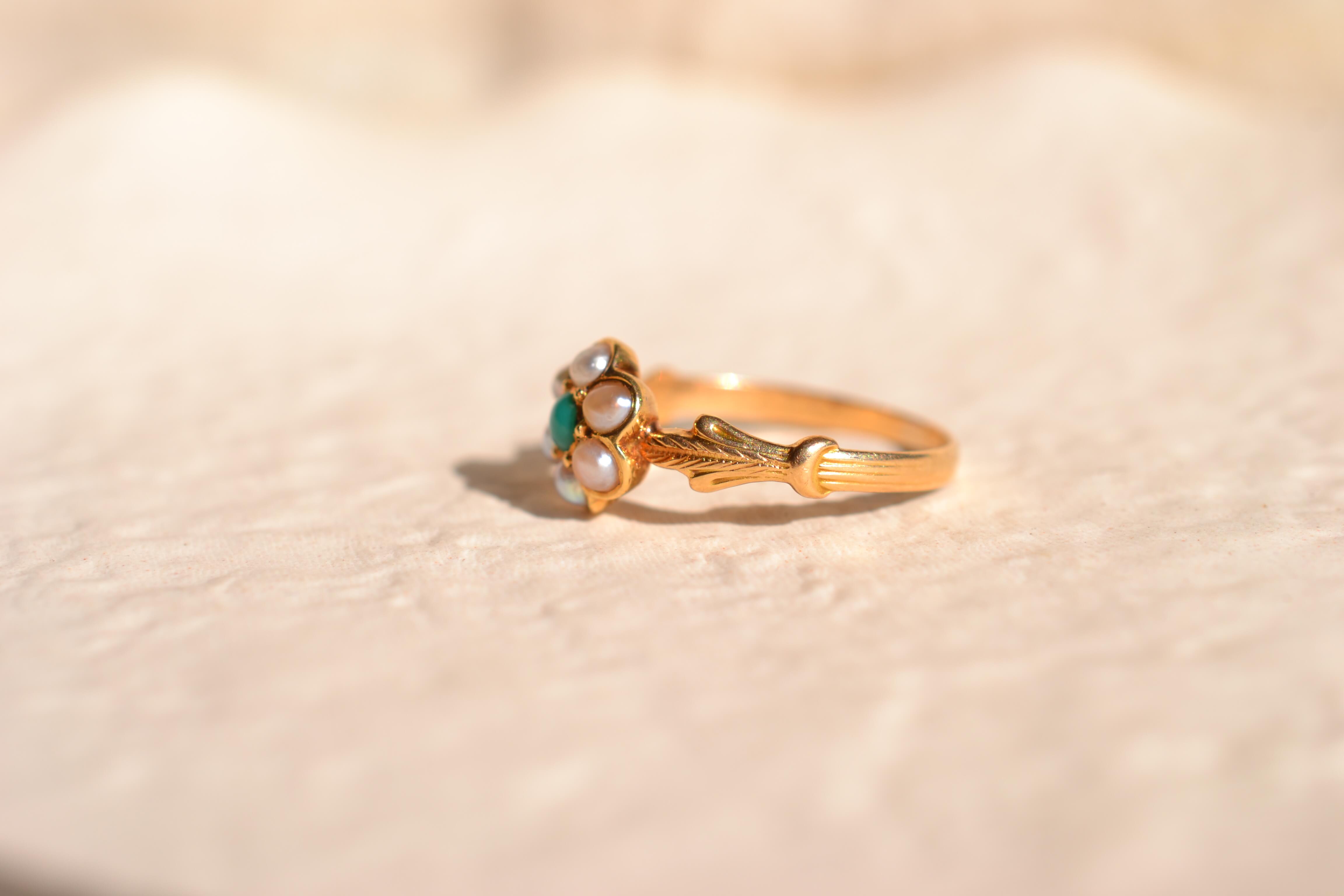Bague fleur Perles et Turquoise