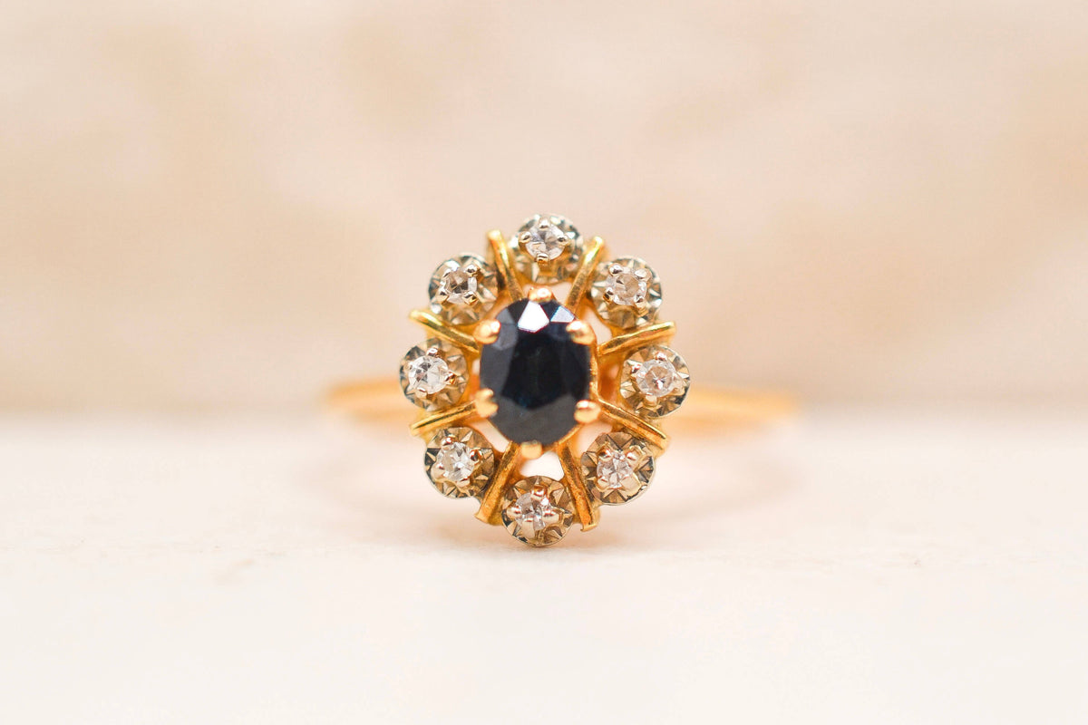 Bague Marguerite ajourée Saphir Diamants