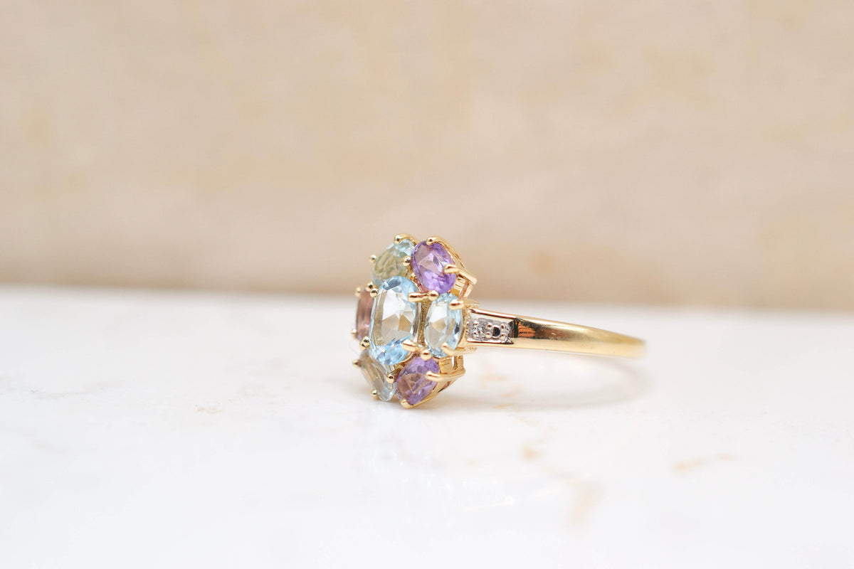 Bague Marguerite Topaze, Améthystes & Aigues-Marines