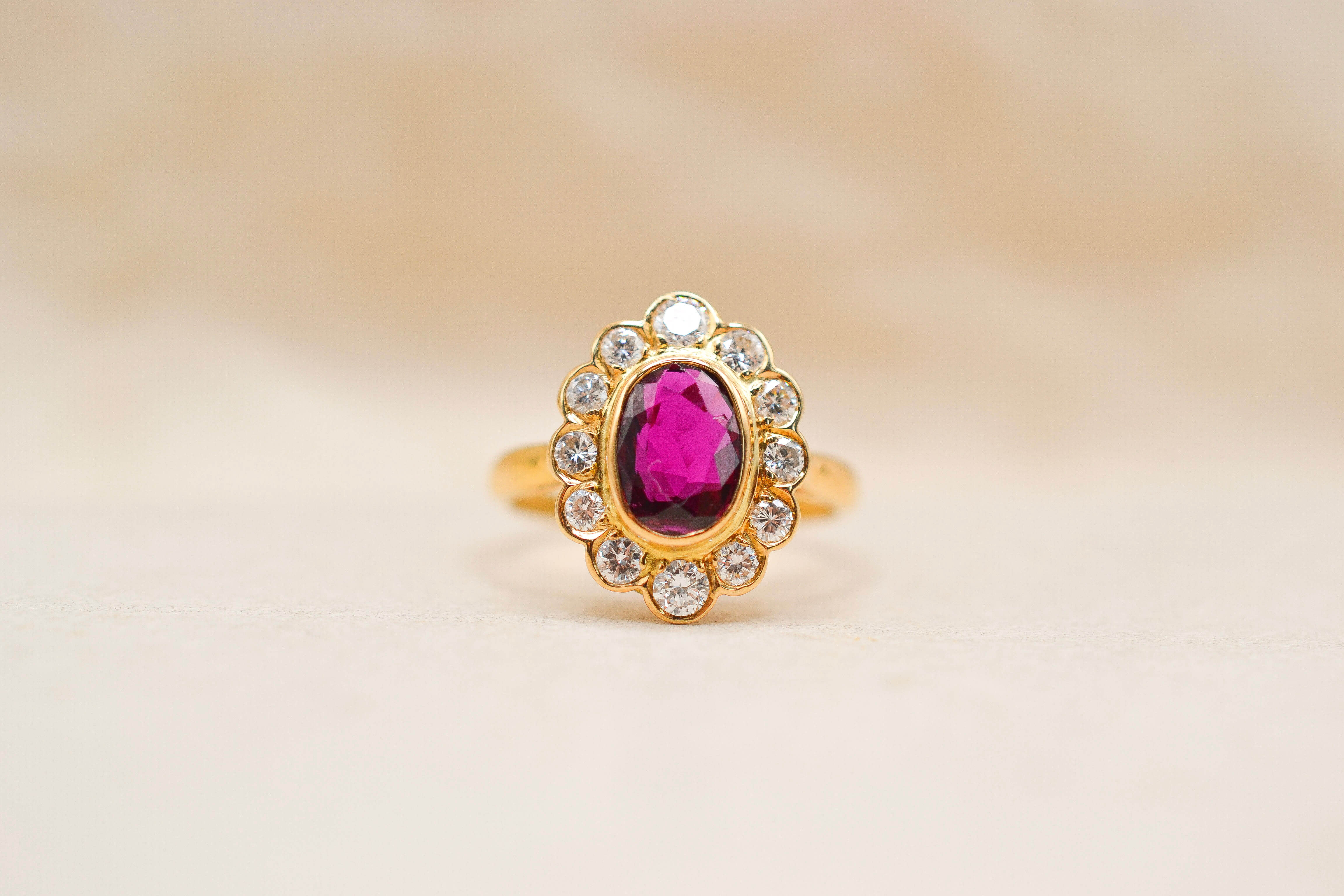 Bague Marguerite Rubis synthèse Diamants