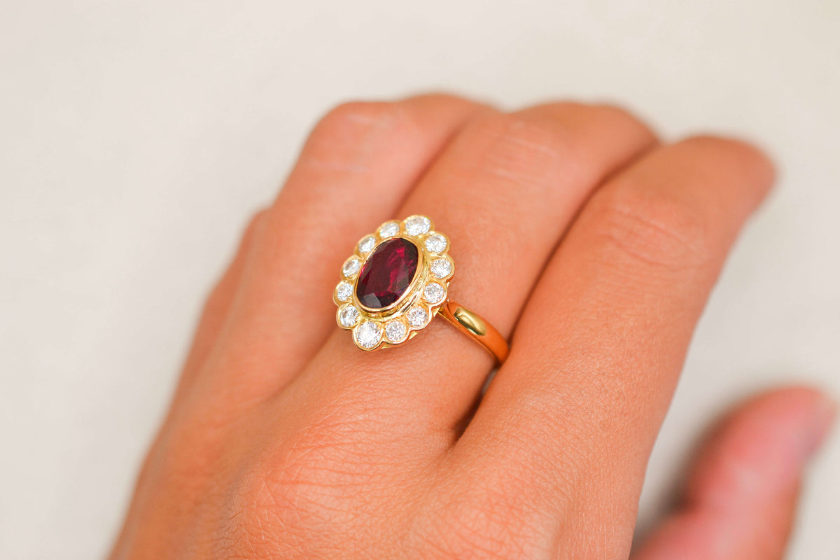 Bague Marguerite Rubis synthèse Diamants