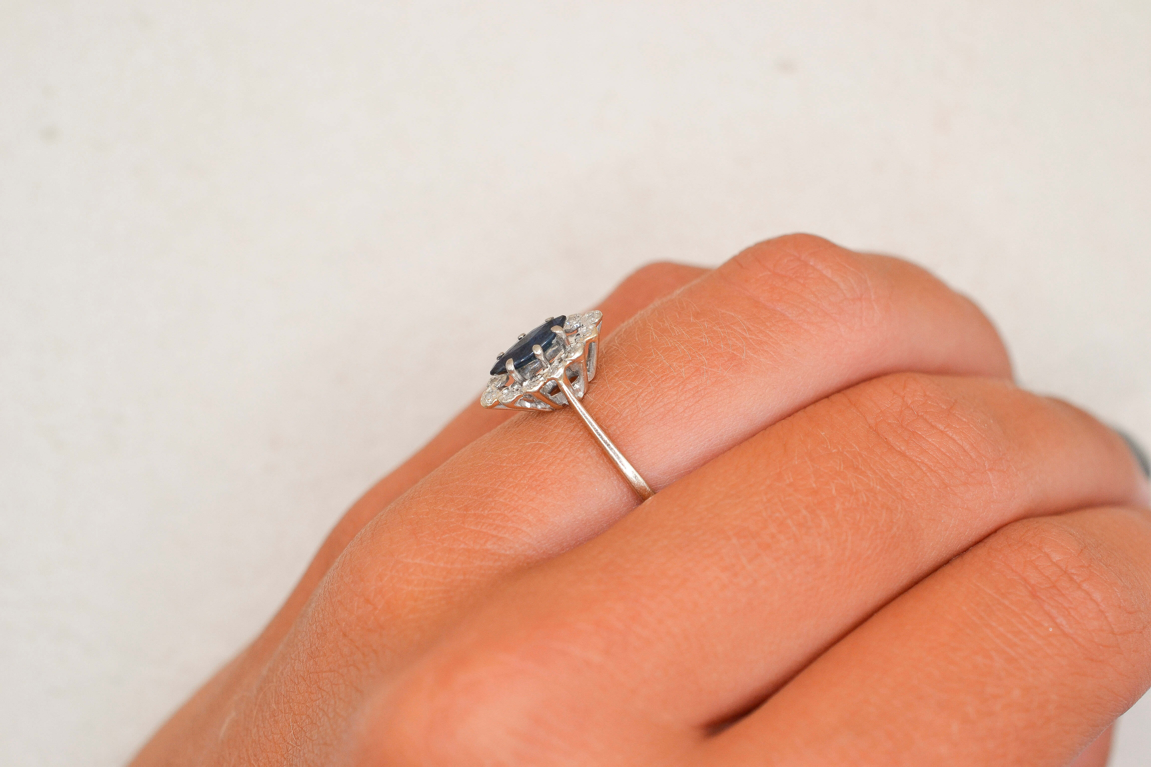 Bague navette Saphir et Diamants