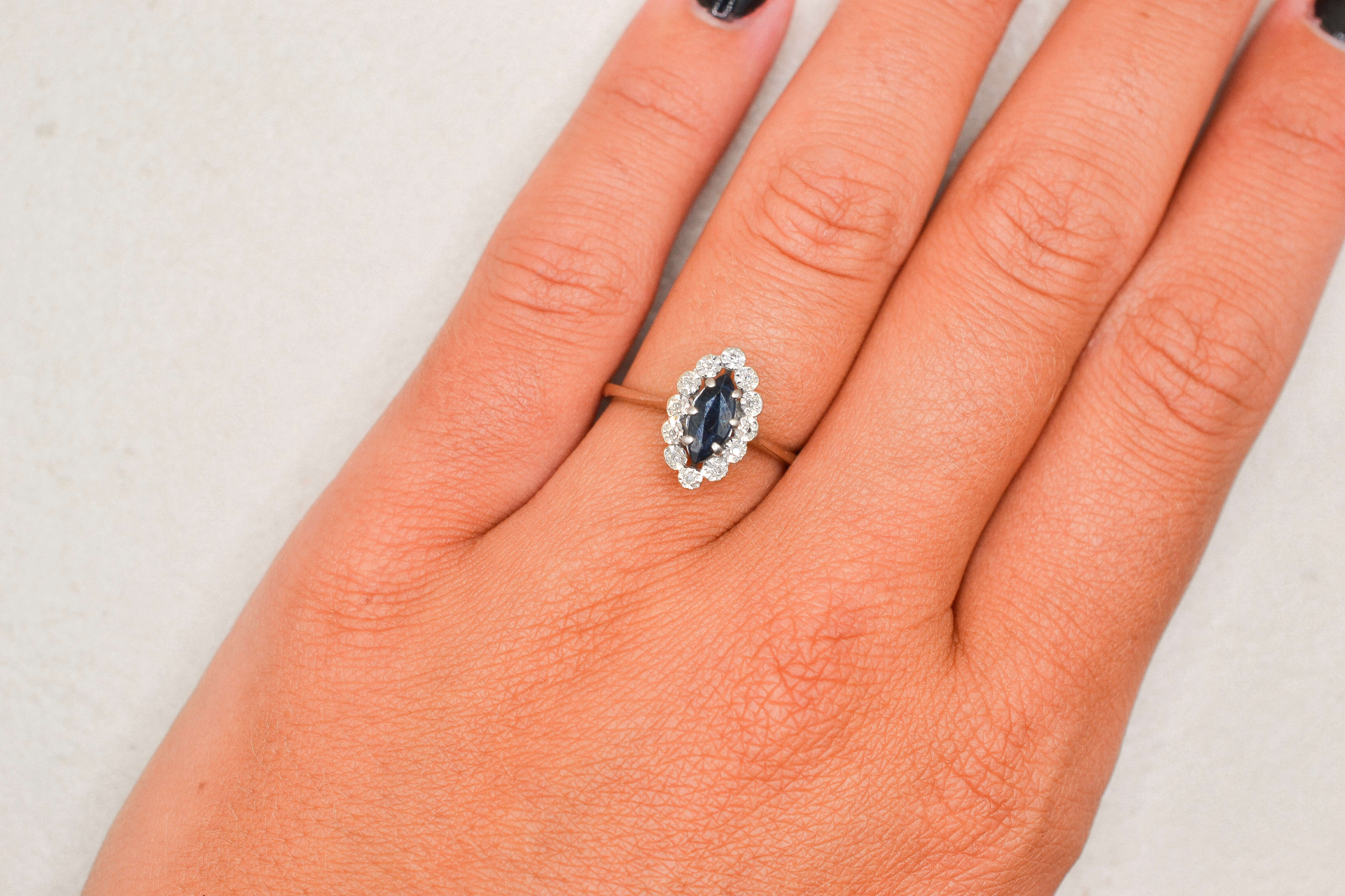 Bague navette Saphir et Diamants