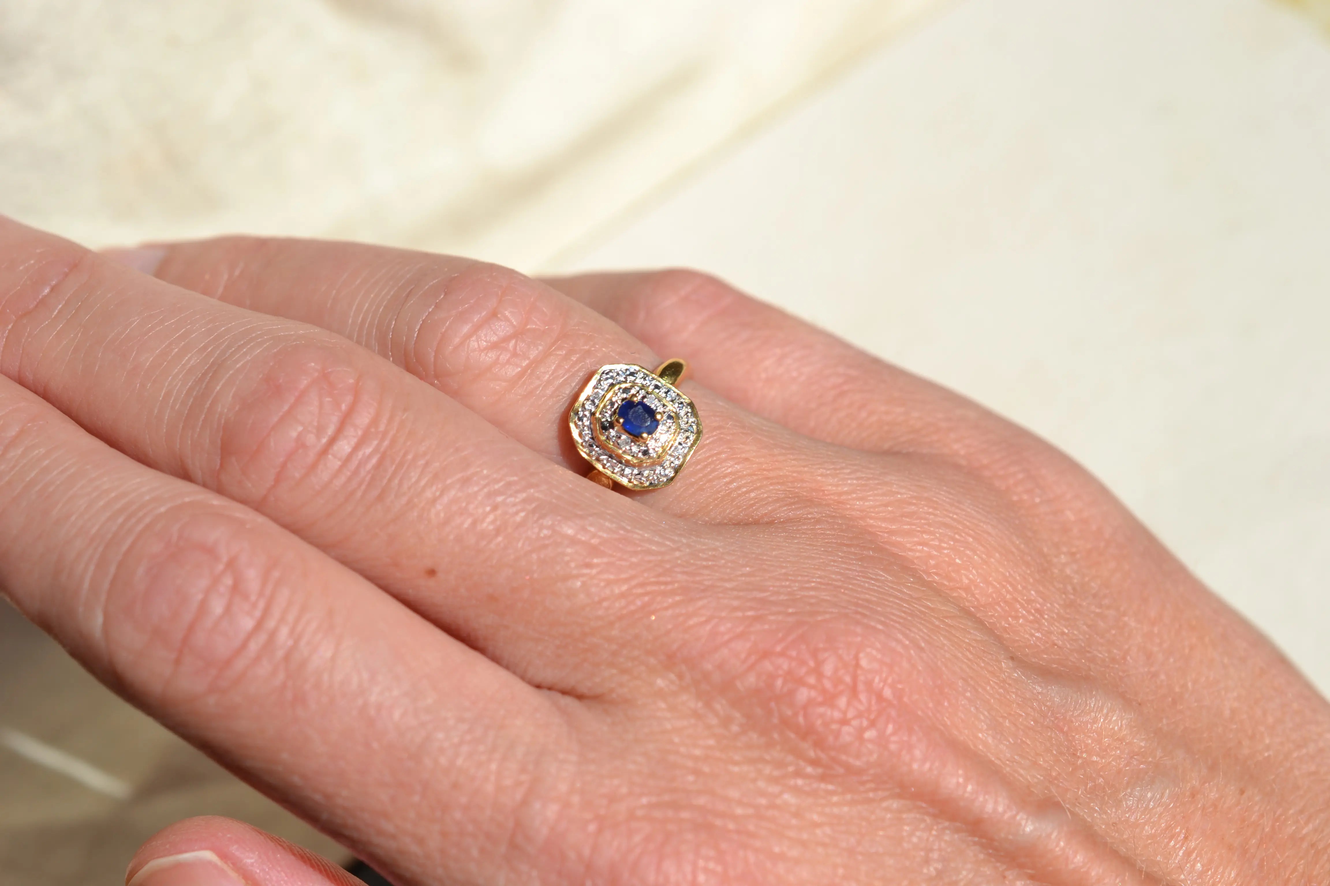 Bague octogonale Saphir et Diamants 2 Ors